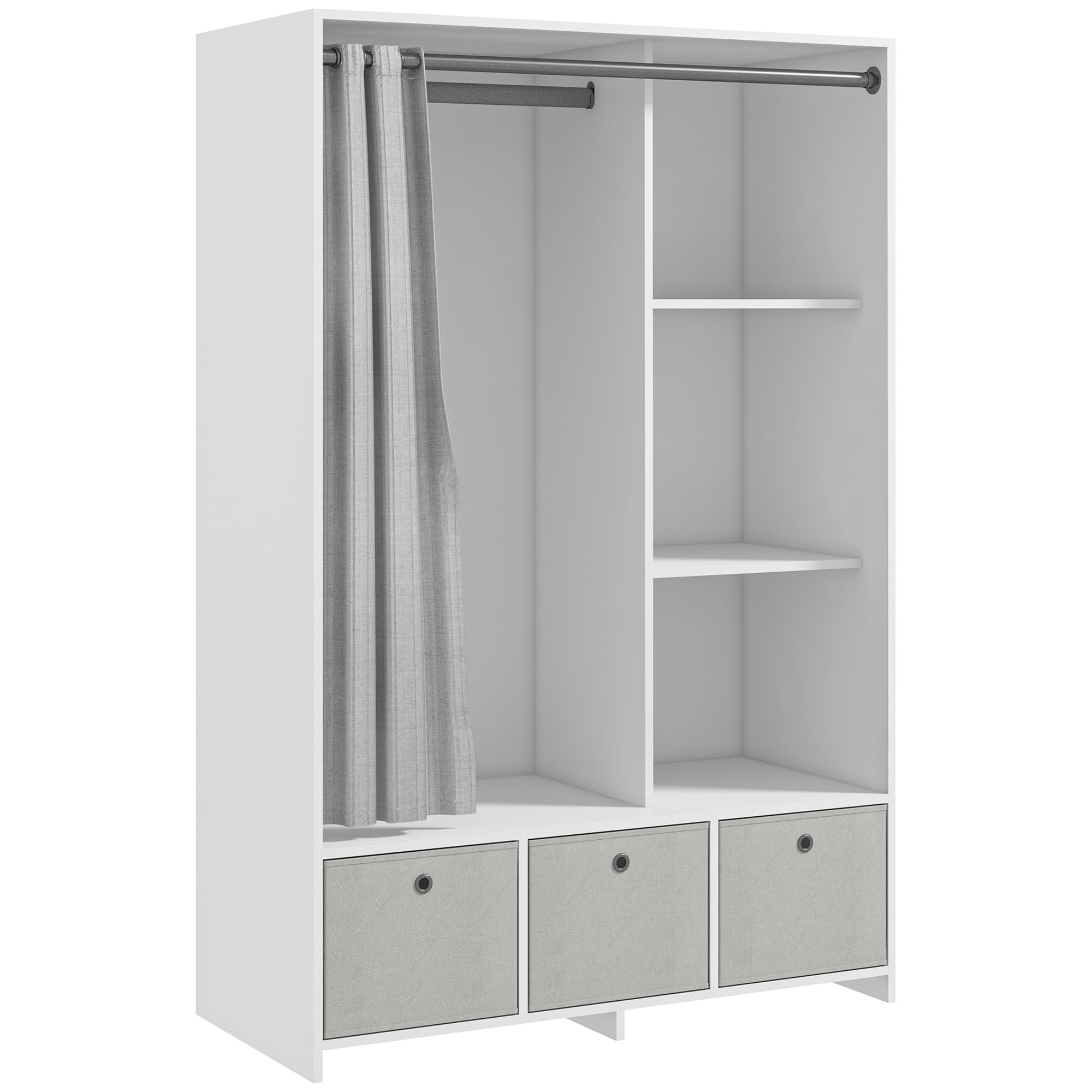 HOMCOM Armoire penderie armoire de rangement avec tringle rideaux 3 tiroirs en tissu amovibles 105 x 48 x 160 cm blanc