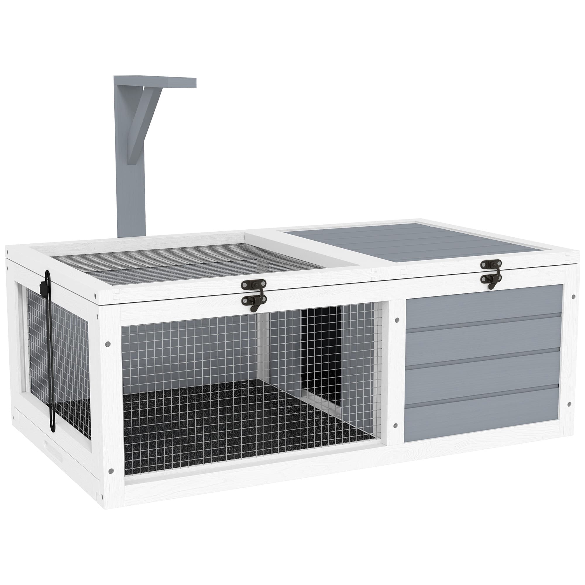 PawHut Maison enclos cage pour petit animal tortue avec 2 espaces support de lampe 81 x 48 x 31,5 cm gris