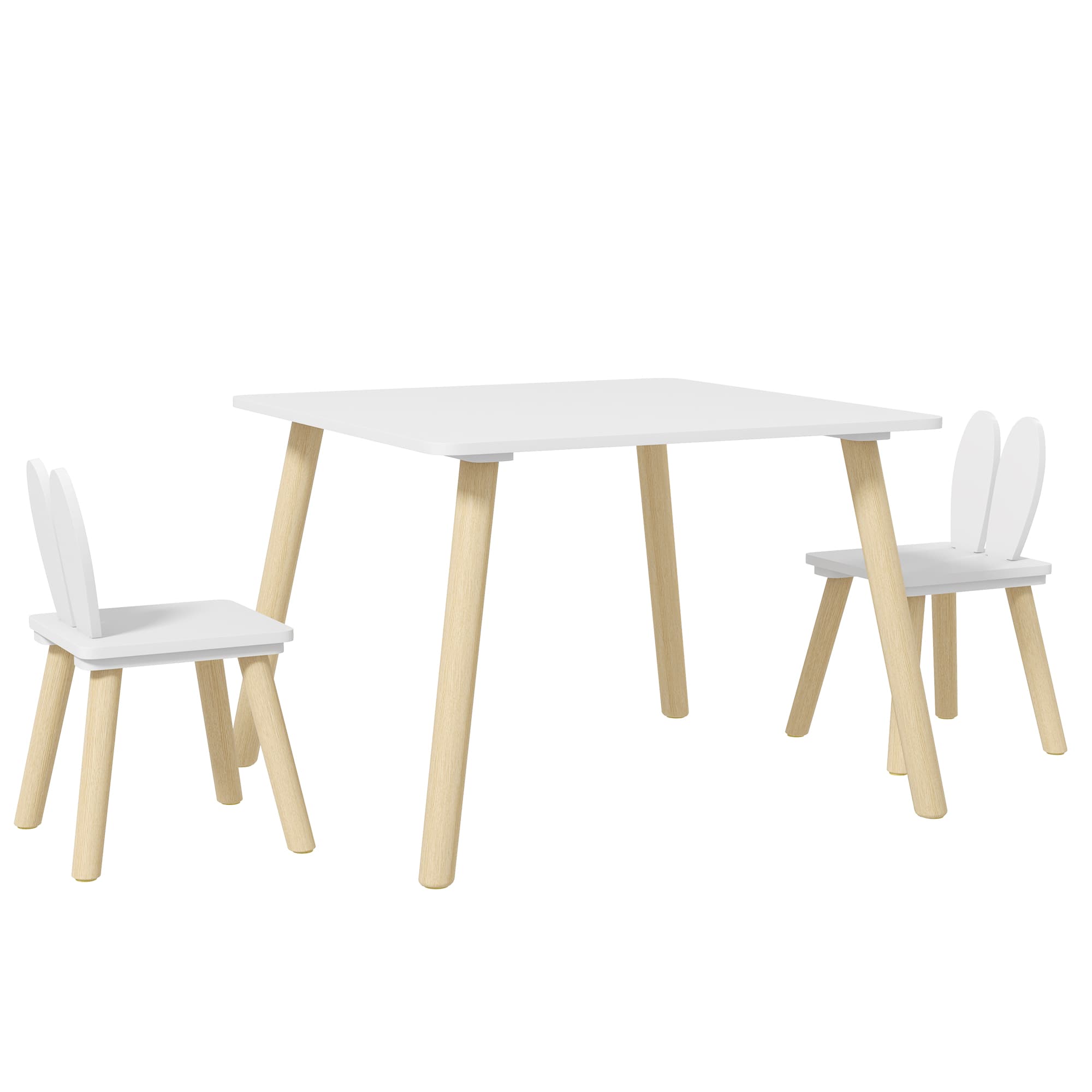 AIYAPLAY Ensemble table et 2 chaises enfant design scandinave motif oreille de lapin bois pin blanc
