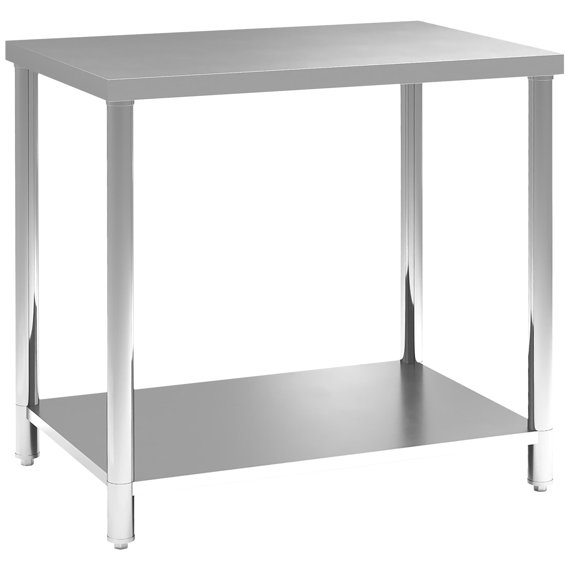 HOMCOM Table de travail en acier inoxydable 2 étagère, pour cuisine, garage, jardin, 90 x 60 x 86 cm, argenté