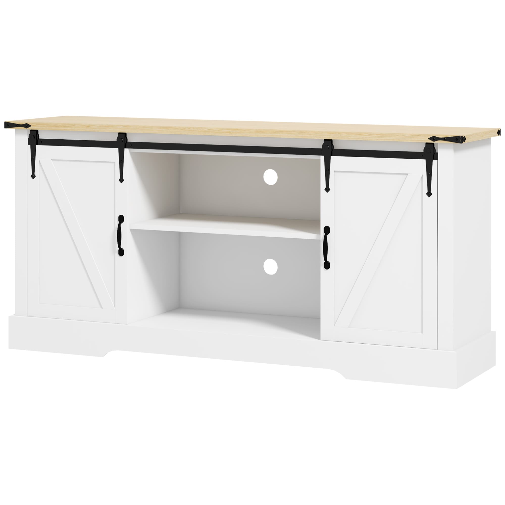 HOMCOM Buffet meuble de rangement avec 2 portes coulissantes étagères réglables 150l x 40P x 72H cm en bois blanc chêne