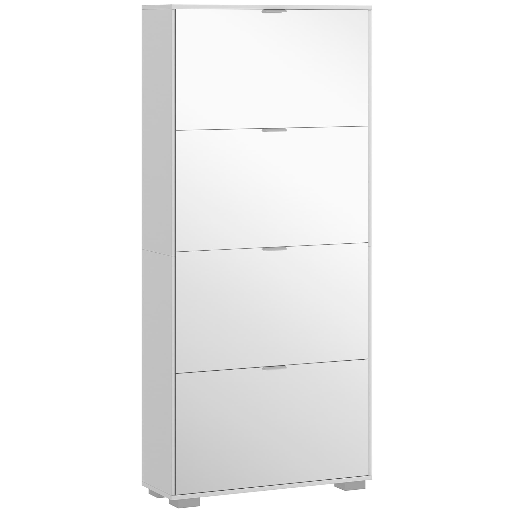 HOMCOM Meuble à chaussures 2 en 1 façades miroir 4 portes abattants, étagères réglables, jusqu'à 24 paires, 76l x 26P x 168H cm
