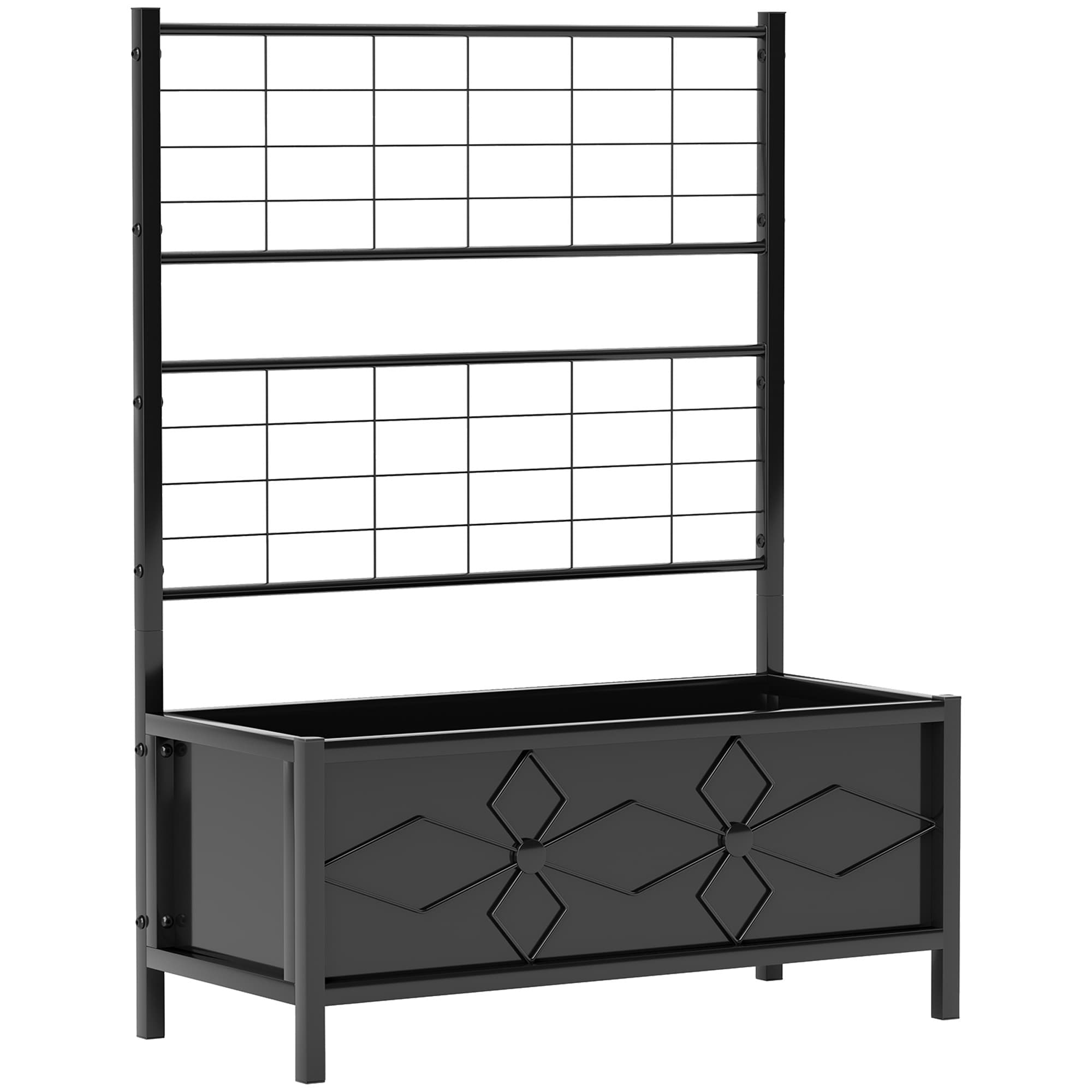 Outsunny Jardinière surélevée pour le jardin avec treillis, acier galvanisée avec motif en losange, 90 x 40 x 120 cm, noir