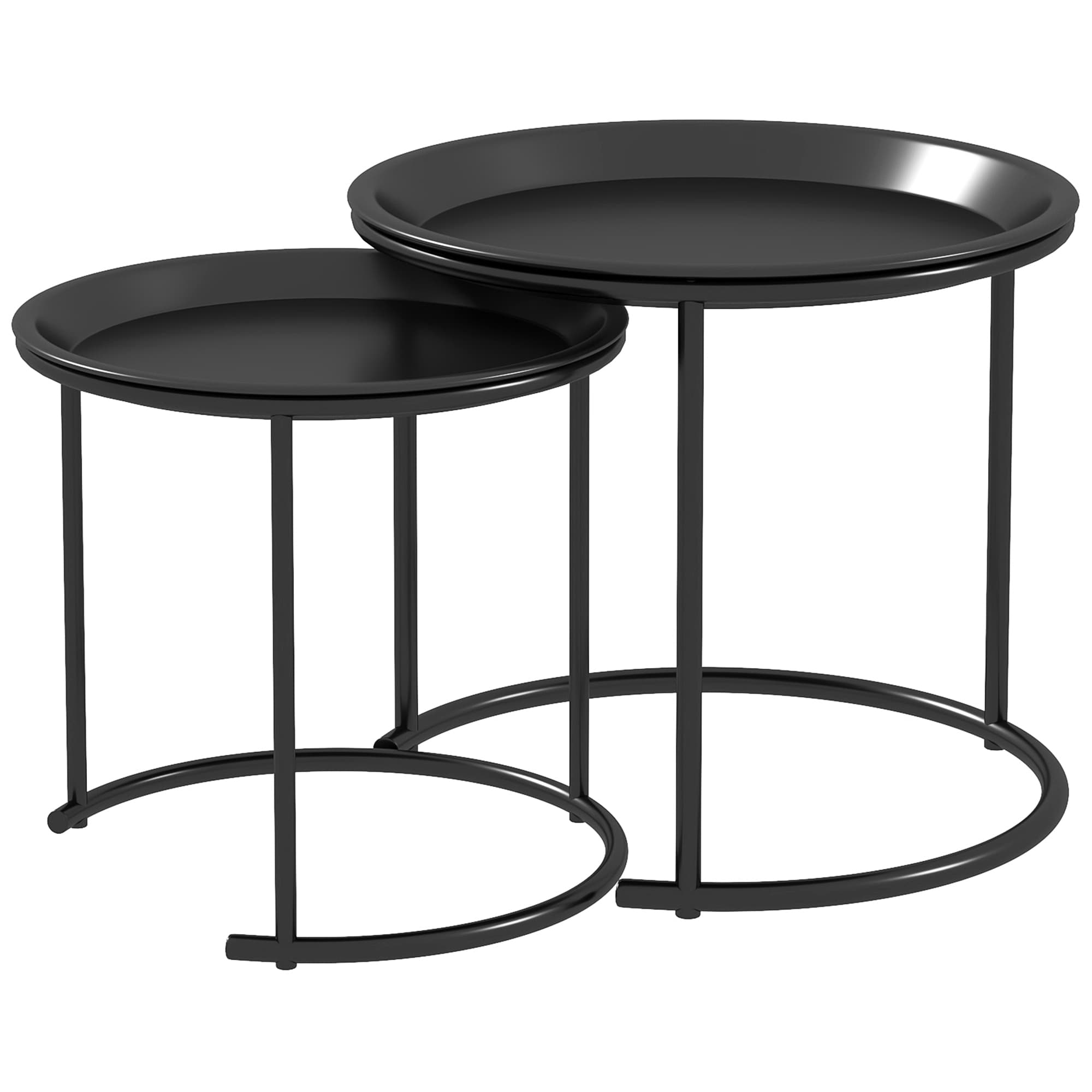 HOMCOM Lot de 2 tables basses rondes gigognes plateaux amovibles style industriel en acier Ø 43 et Ø 35 cm noir