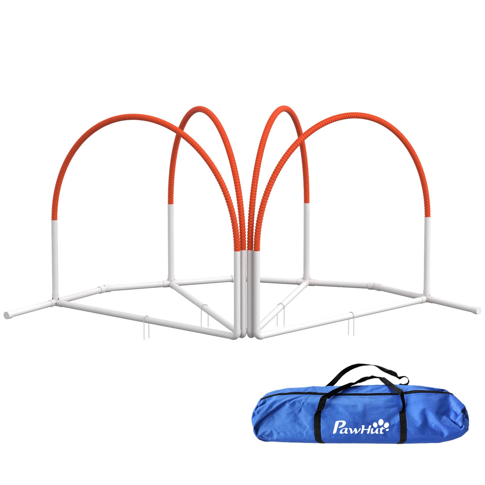 PawHut Lot de 4 pièces d'équipement agility- hooper agility - arceaux entrainement pour chien, obstacle avec sac de transport