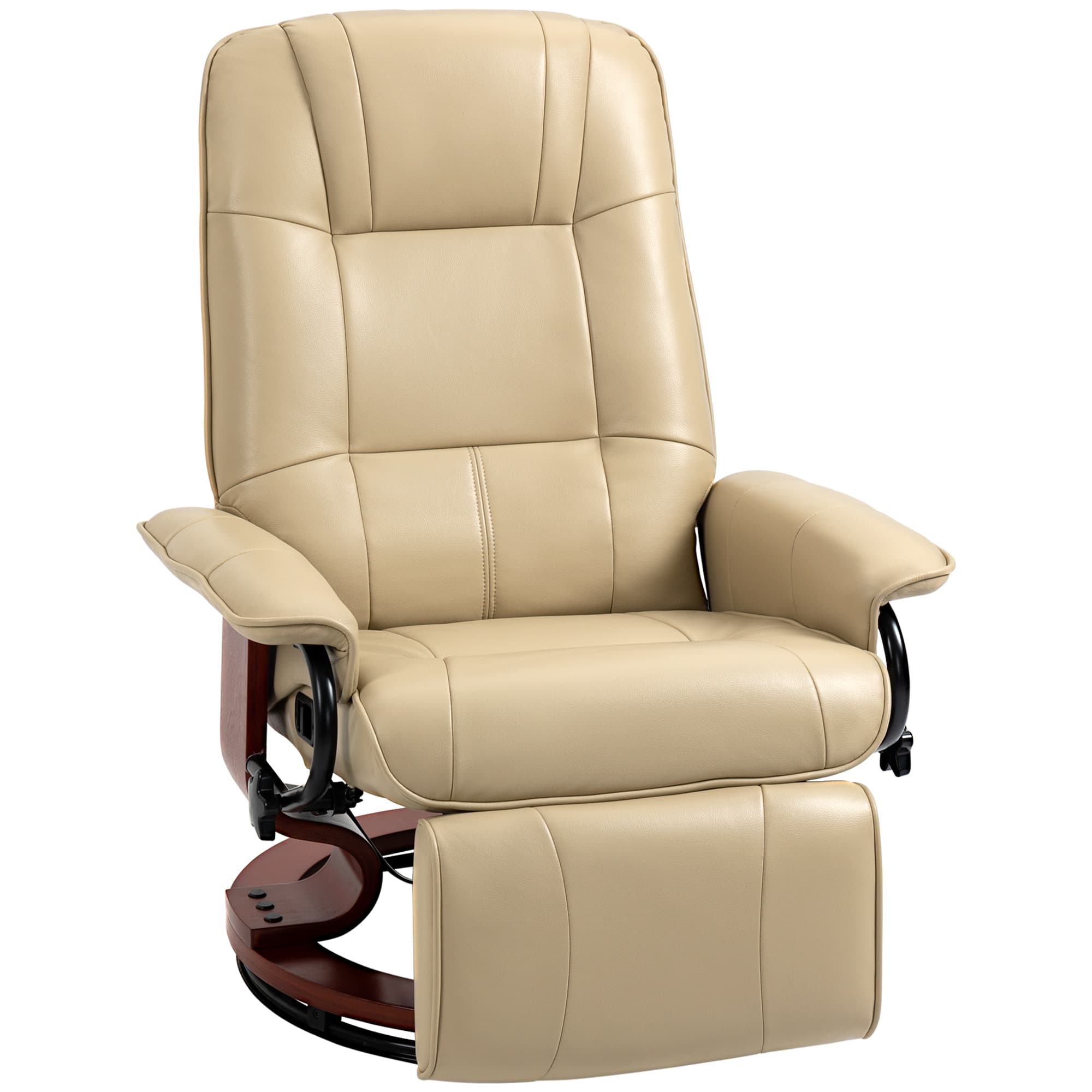HOMCOM Fauteuil relax inclinable repose-pieds réglable pivotant 360° piètement bois revêtement synthétique crème