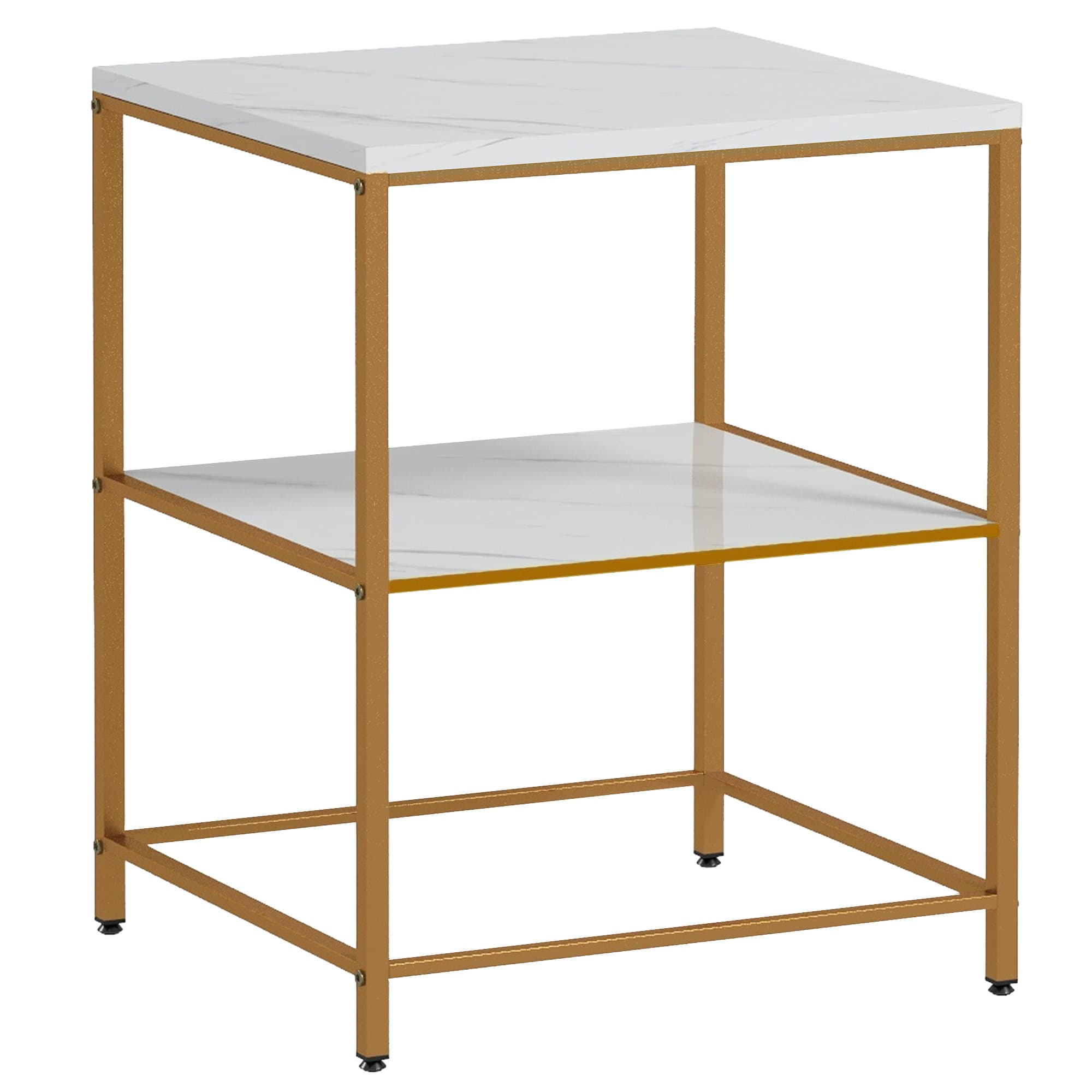 HOMCOM Table d'appoint, bout de canapé avec 2 étagères effet marbre et structure en métal doré, 44L x 40l x 54,5H cm