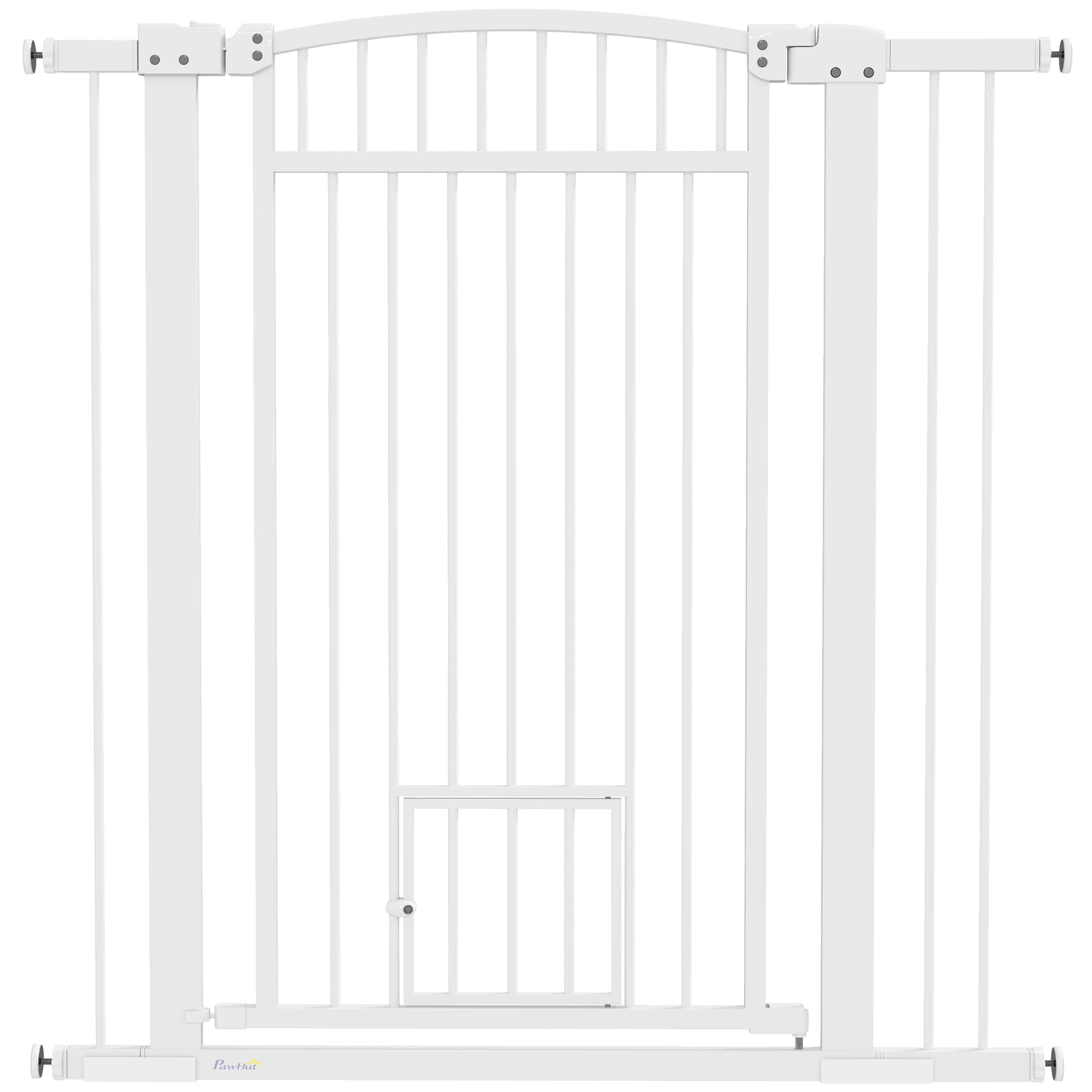 PawHut Barrière pour chien, largeur ajustable 76-102cm, barrière extra large avec porte pour chat, blanc