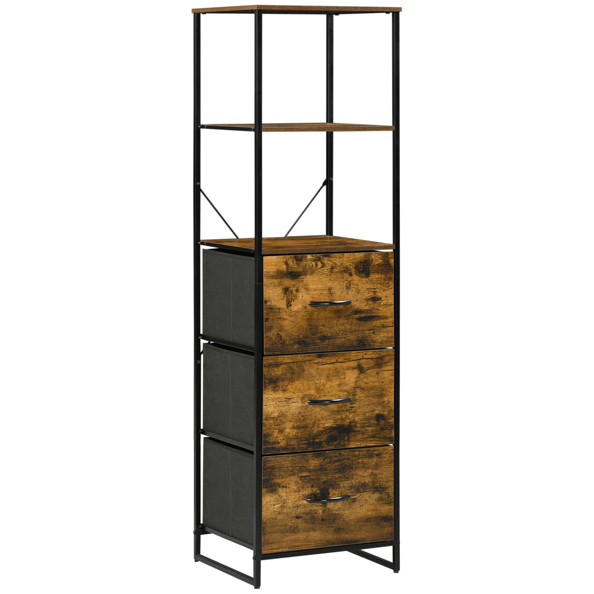 HOMCOM Meuble de Rangement Industriel 3 Tiroirs Tissu Pliables Bois et Acier 44Lx40lx155Hcm Aosom France