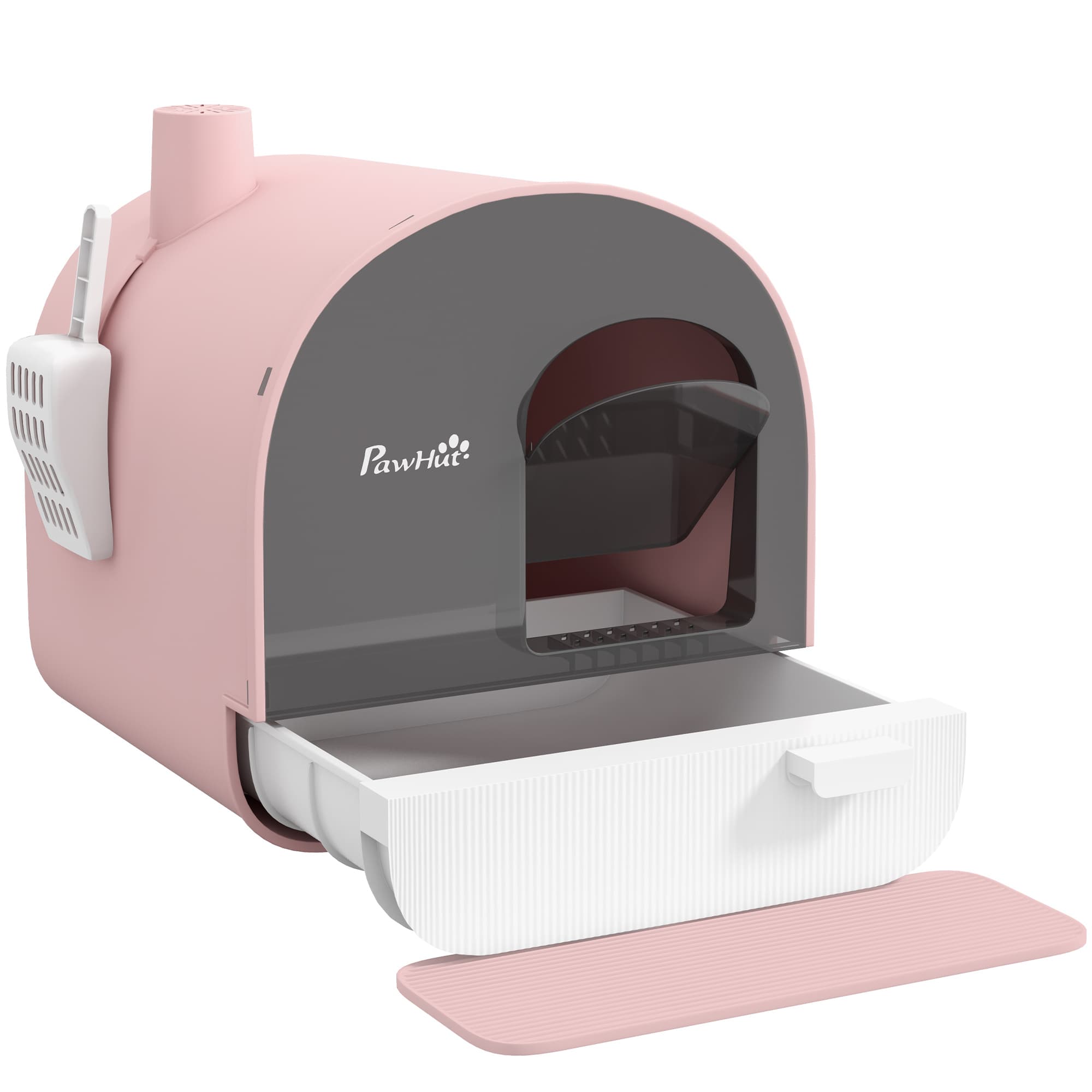 PawHut Bac à litière pour chat avec porte battante pelle et filtre inclus dim. 43L x 44l x 47H cm rose