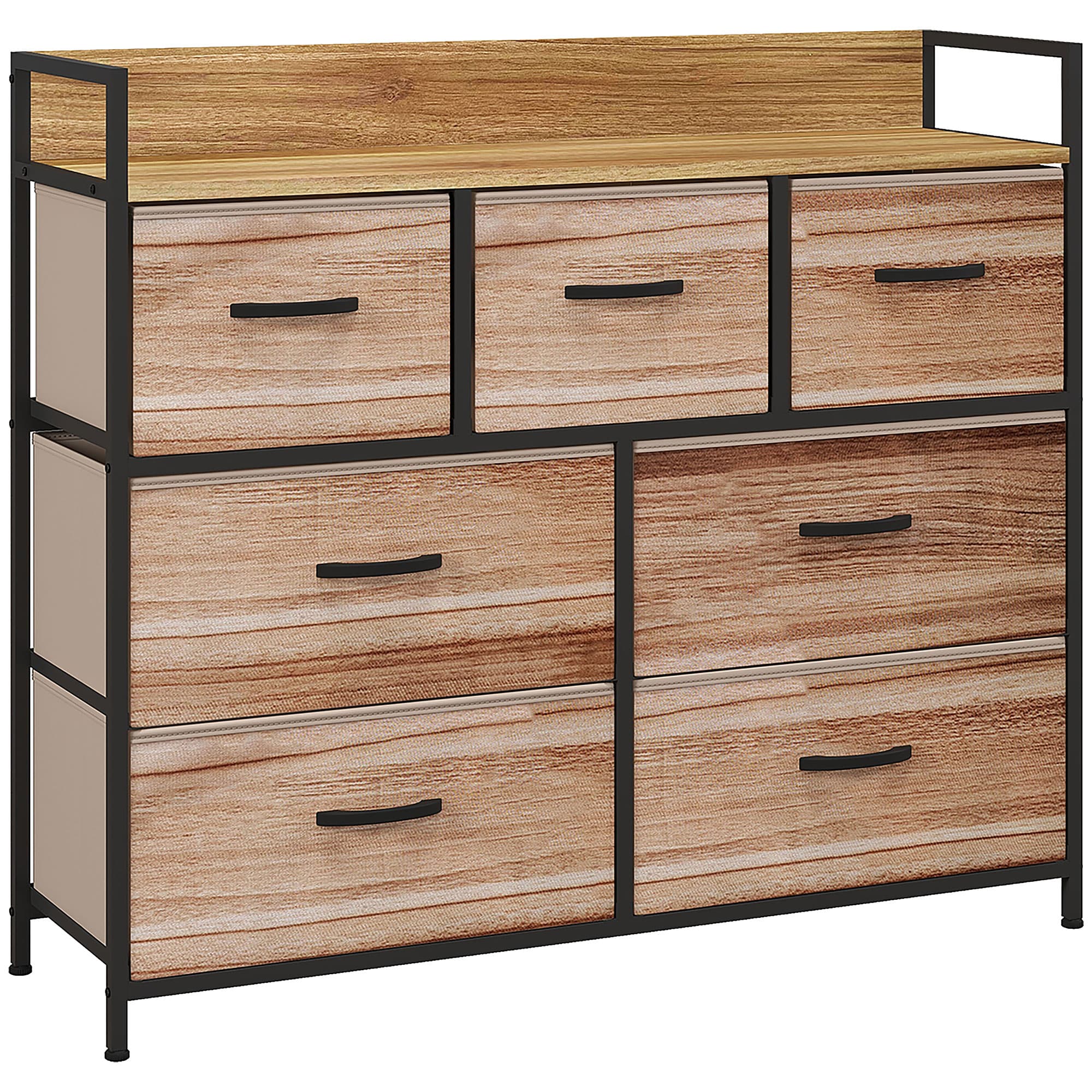 HOMCOM Commode 7 tiroirs meuble de rangement tiroir en tissu pliant - structure acier noir - 98 x 29 x 85 cm