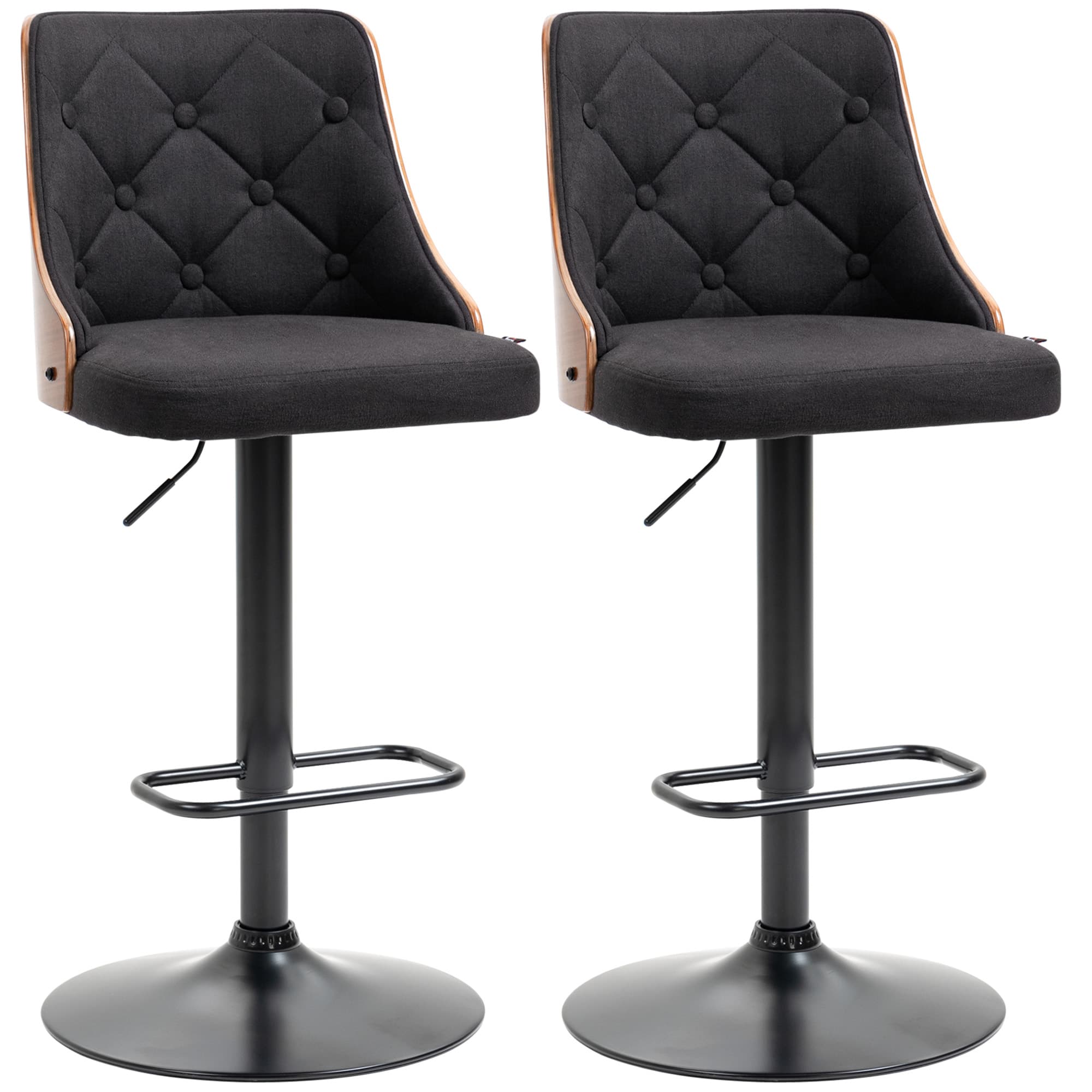 HOMCOM Lot de 2 tabourets de bar noir Chaise haute bar réglable en hauteur rotatif sur 360° avec repose-pieds tissu capitonné Aosom France