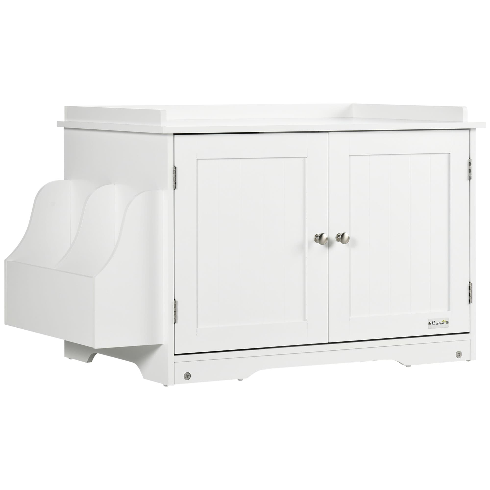 PawHut Maison de toilette pour chat design meuble cache litière 2 en 1 table d'appoint 2 portes avec cloison amovible blanc