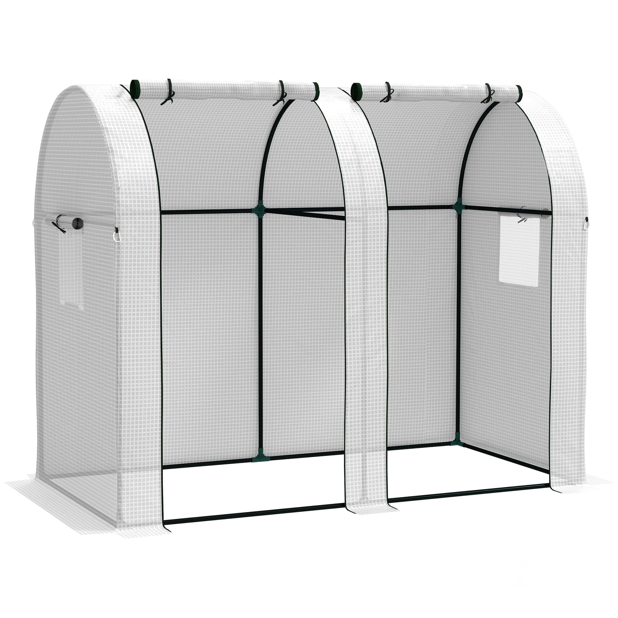 Outsunny Serre de jardin 1,8 m2 serre à tomates 2 portes zippées déroulantes 4 fenêtres enroulables acier PE 135 g/m2 blanc