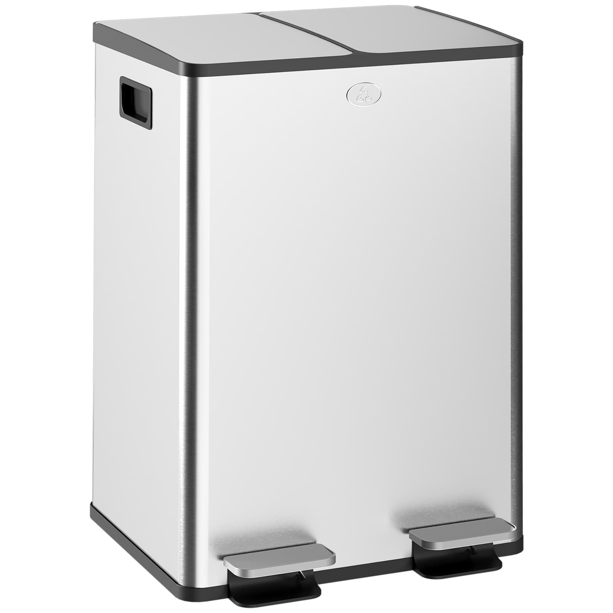 HOMCOM Poubelle de cuisine double, 2 x 28L, 2 couvercles à fermeture douce, seaux intérieurs amovibles et poignées