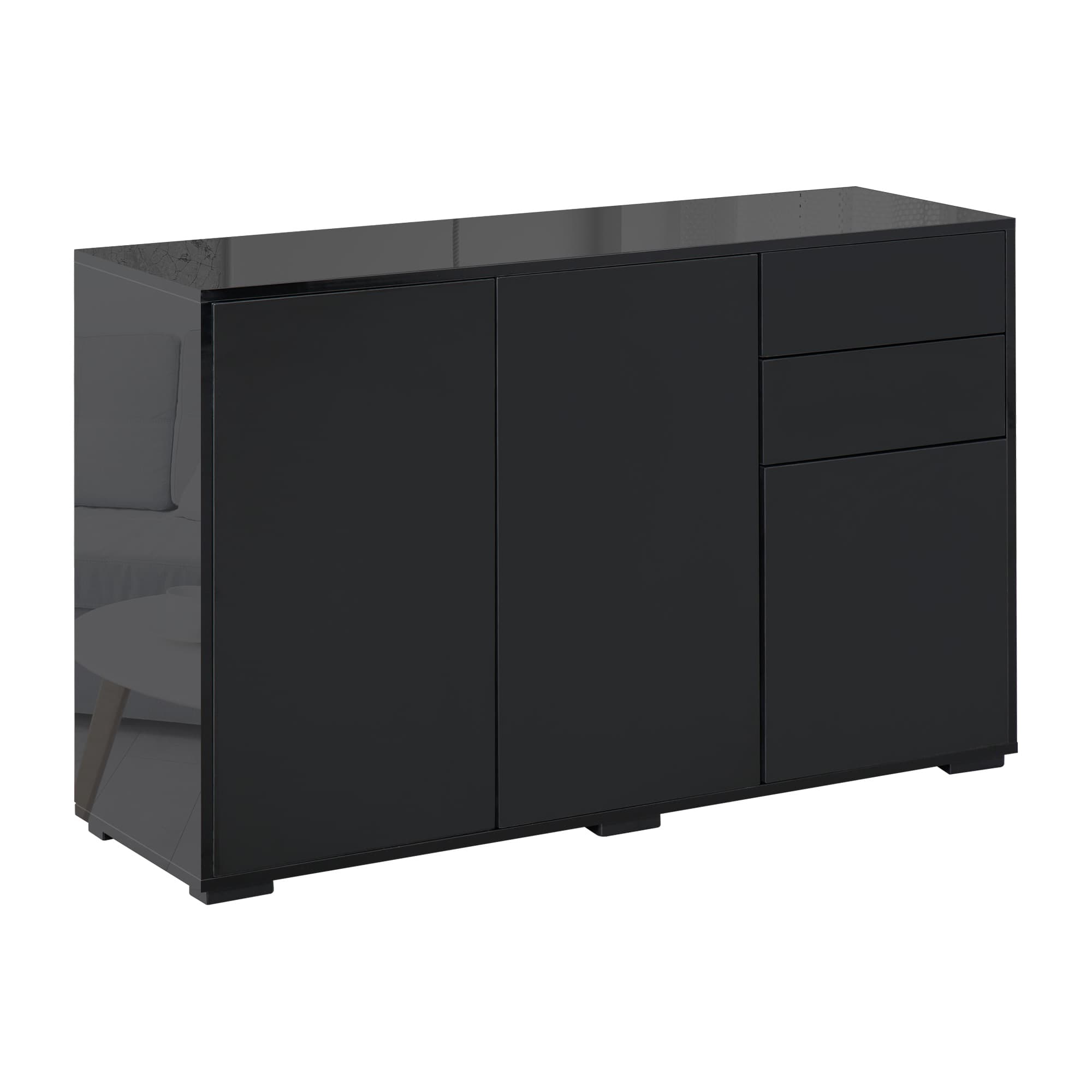 HOMCOM Commode buffet meuble de rangement 2 tiroirs coulissants 3 portes étagère réglable panneaux de particules 117 x 36 x 74 cm noir