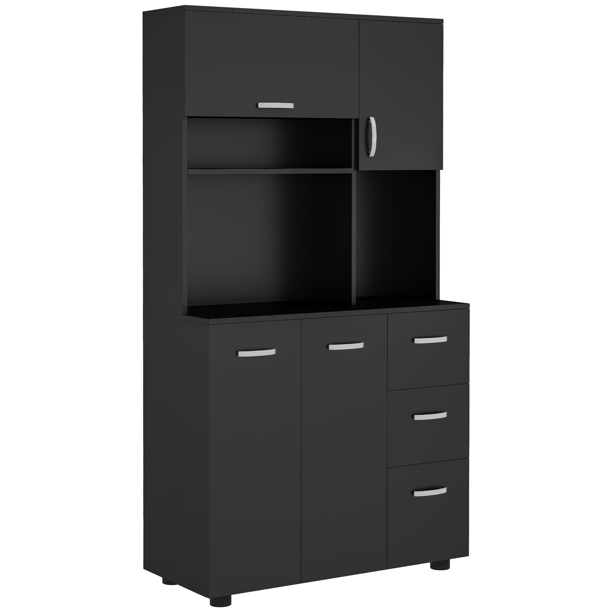 HOMCOM Armoire de cuisine multi-rangements 4 portes 3 tiroirs étagère + grand plateau 89L x 39,5l x 168H cm noir