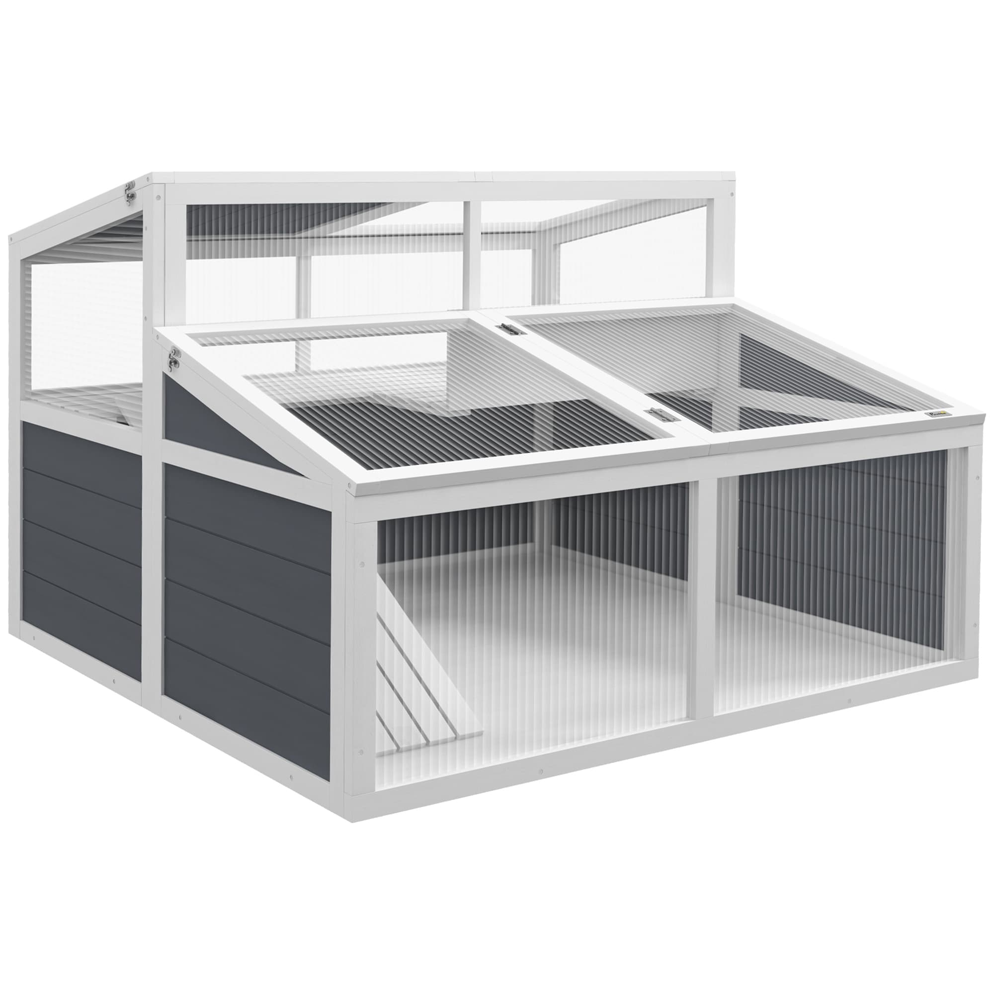 PawHut Maison enclos cage pour petit animal tortue avec 2 espaces toit en polycarbonate 3 portes rampe 115 x 115 x 82 cm gris