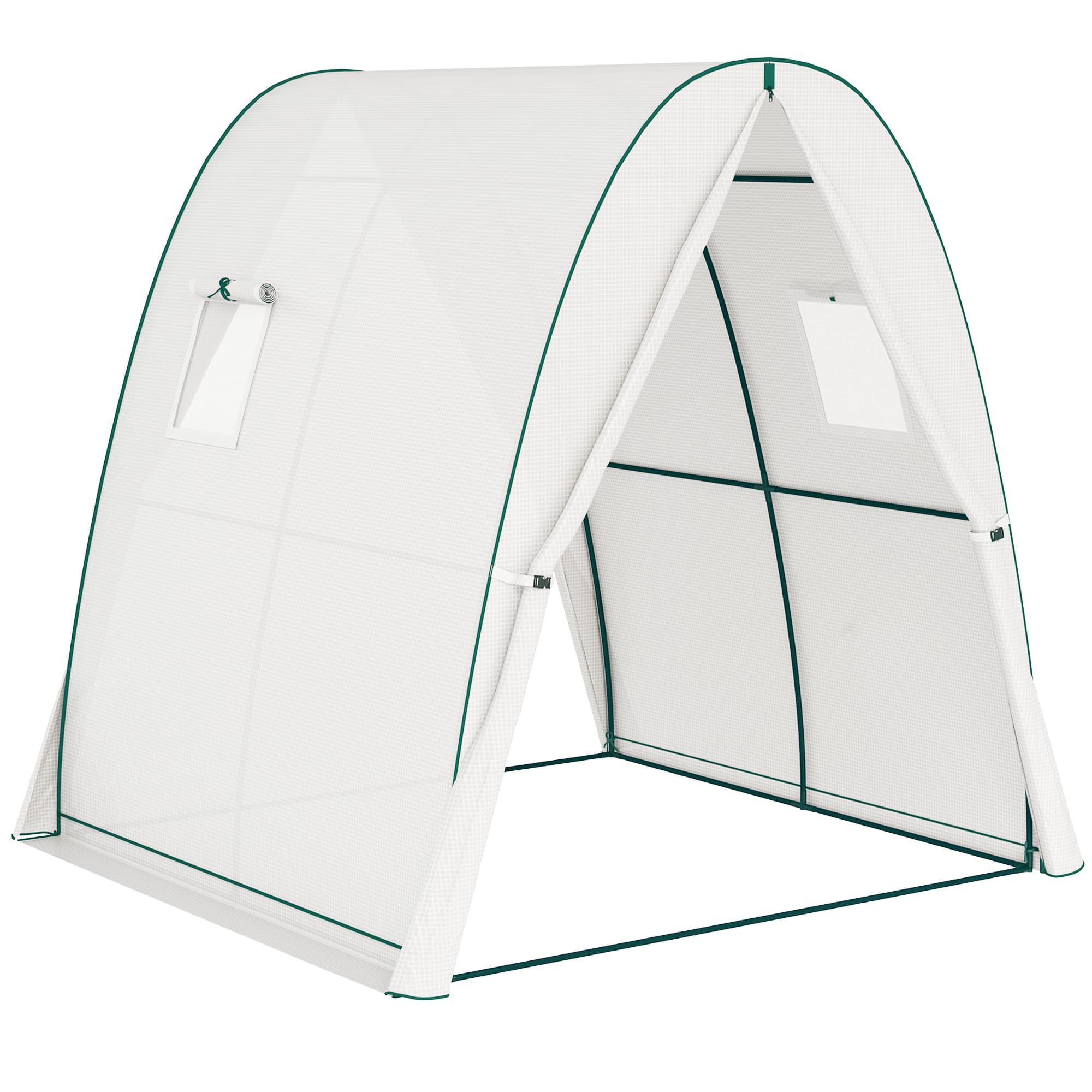 Outsunny Serre de jardin 1,8 x 1,8 x 2 m avec portes enroulables et grandes fenêtres, serre tunnel de jardin, blanc