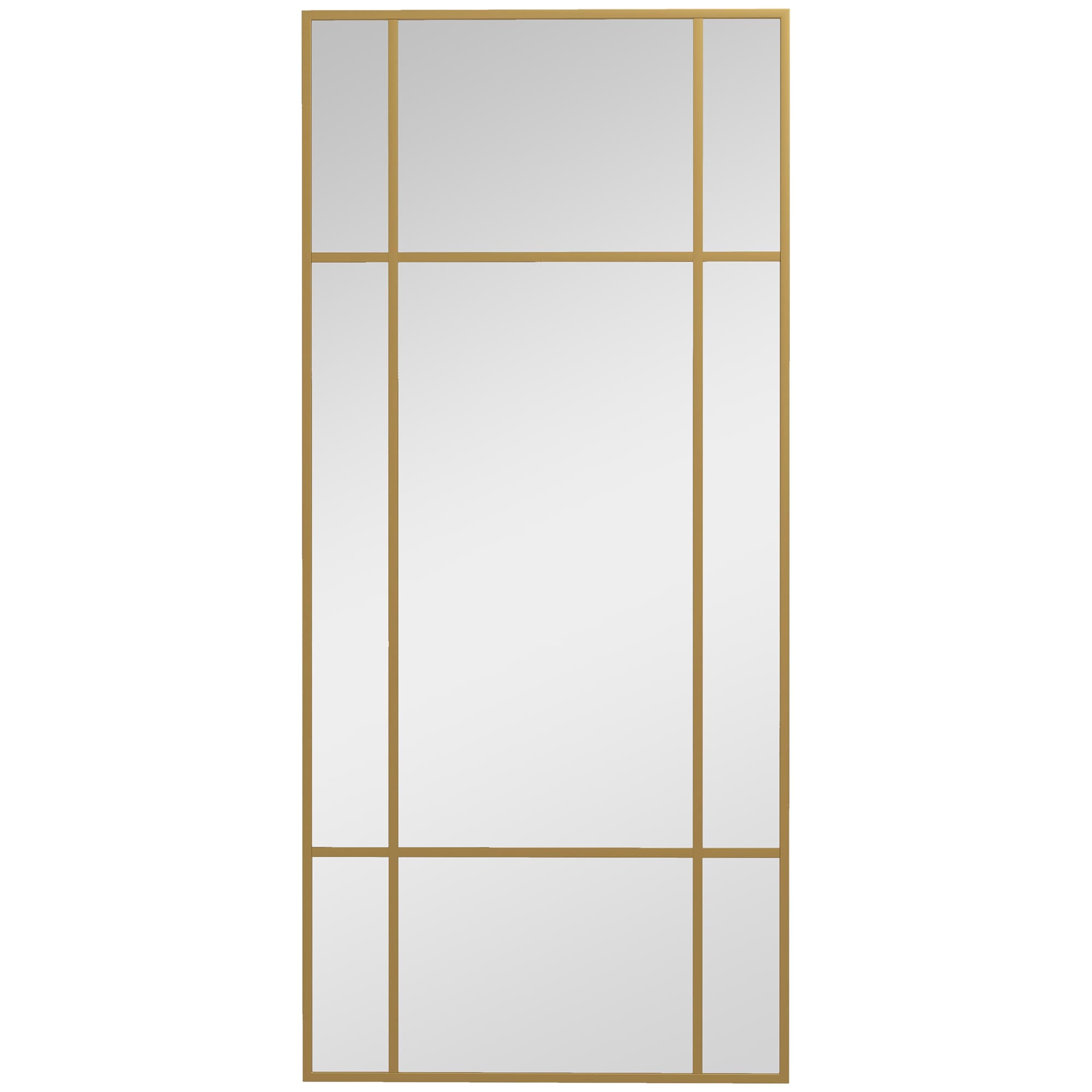 HOMCOM Miroir mural verrière rectangulaire style fenêtre, horizontal ou vertical avec 4 crochets, en métal doré - 110x50 cm