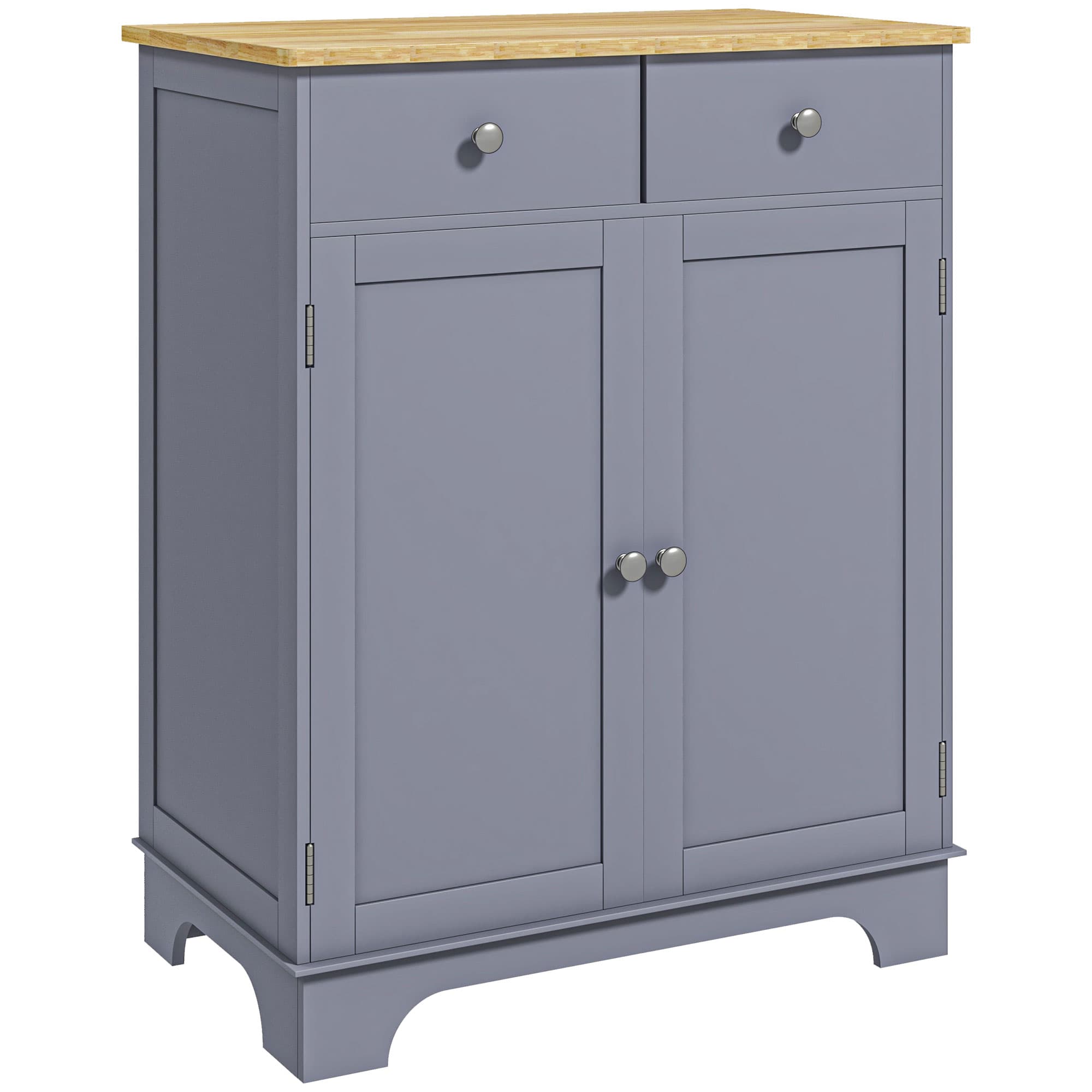 HOMCOM Buffet multi-rangement 2 portes avec étagère réglable 2 tiroirs coulissants plateau bois d'hévéa