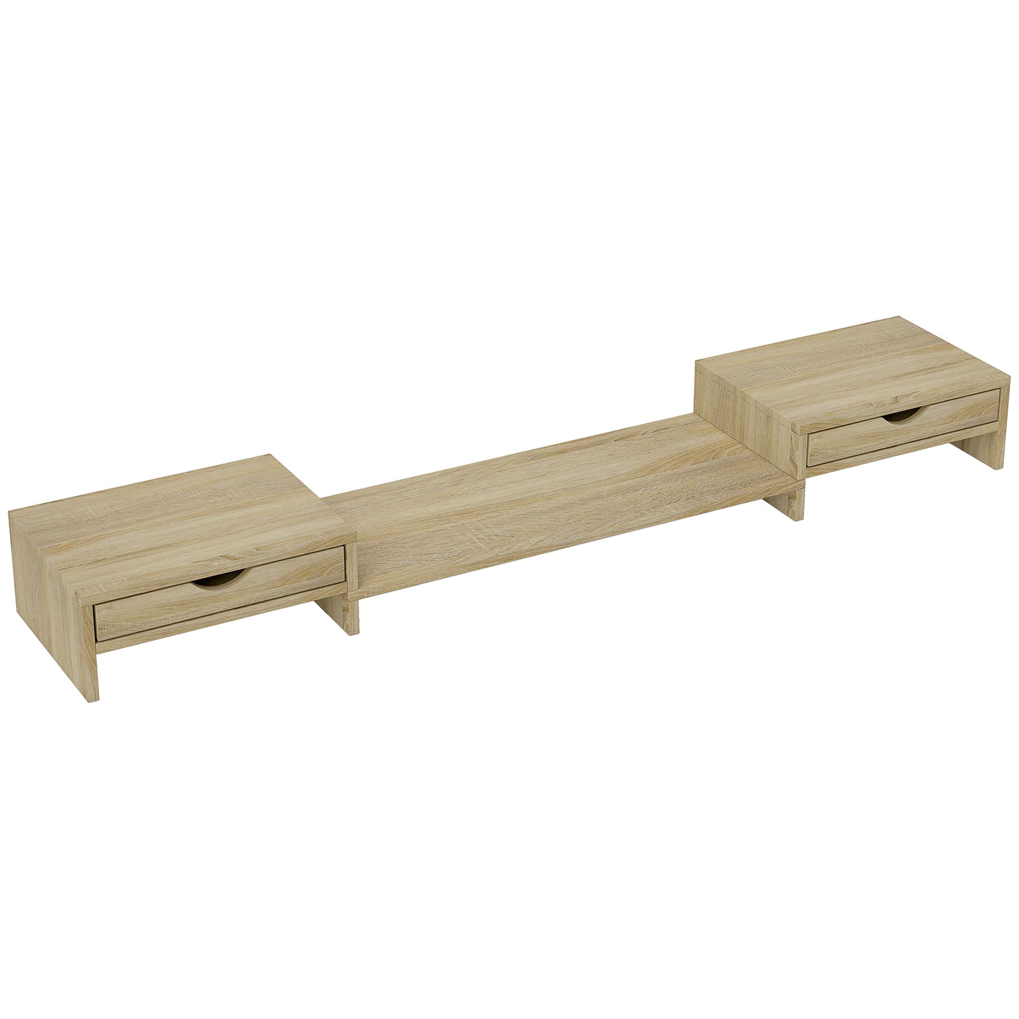 HOMCOM Rehausseur écran PC bureau support d'écran d'ordinateur de 60-116 cm avec 2 tiroirs, longueur et angle réglables