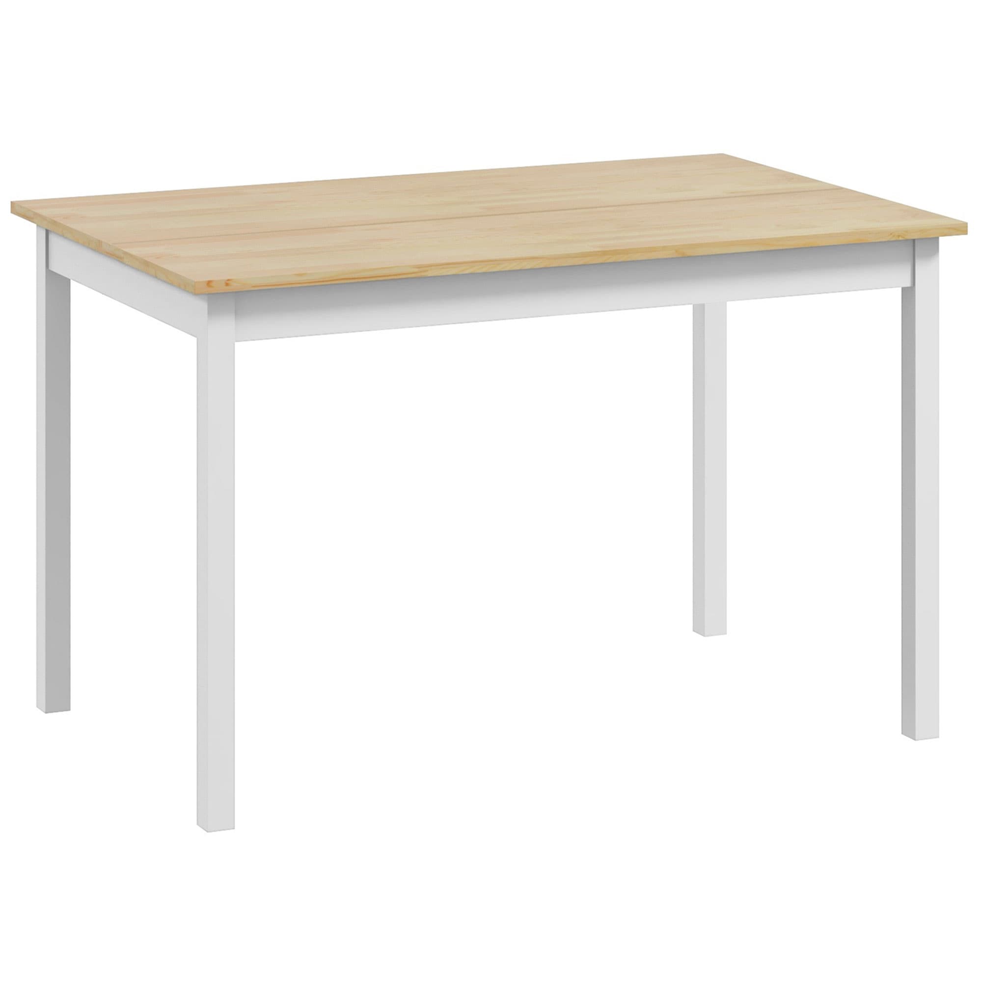 HOMCOM Table à manger table de cuisine structure en bois massif 4 personnes design vintage 120 cm naturel et blanc