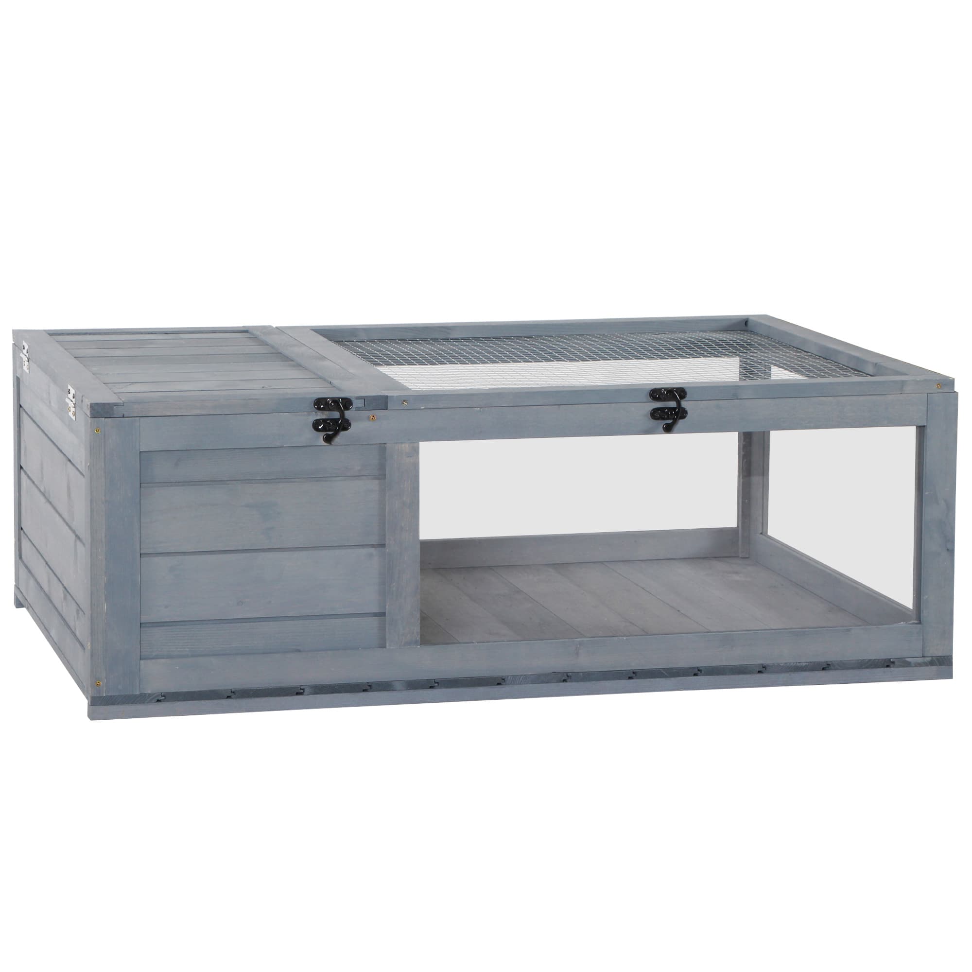 PawHut Maison enclos cage habitat pour petit animal tortues avec 2 espaces 91 x 60,5 x 32 cm bois massif gris