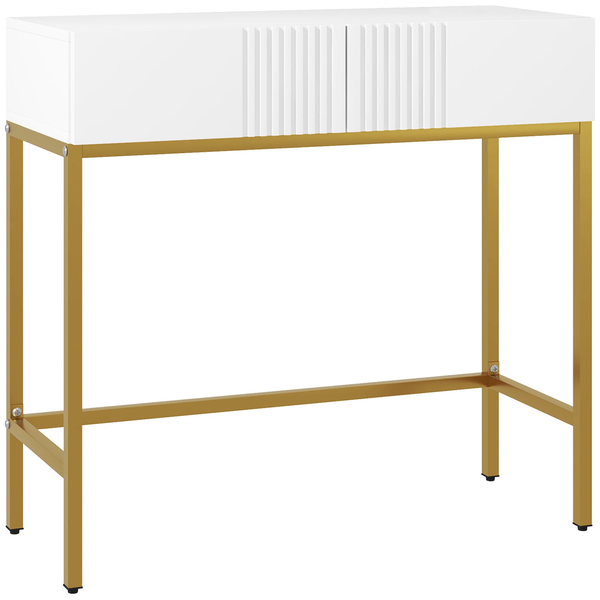HOMCOM Table console console meuble avec 2 tiroirs base en acier avec pieds antidérapants 80 x 31,5 x 75 cm blanc