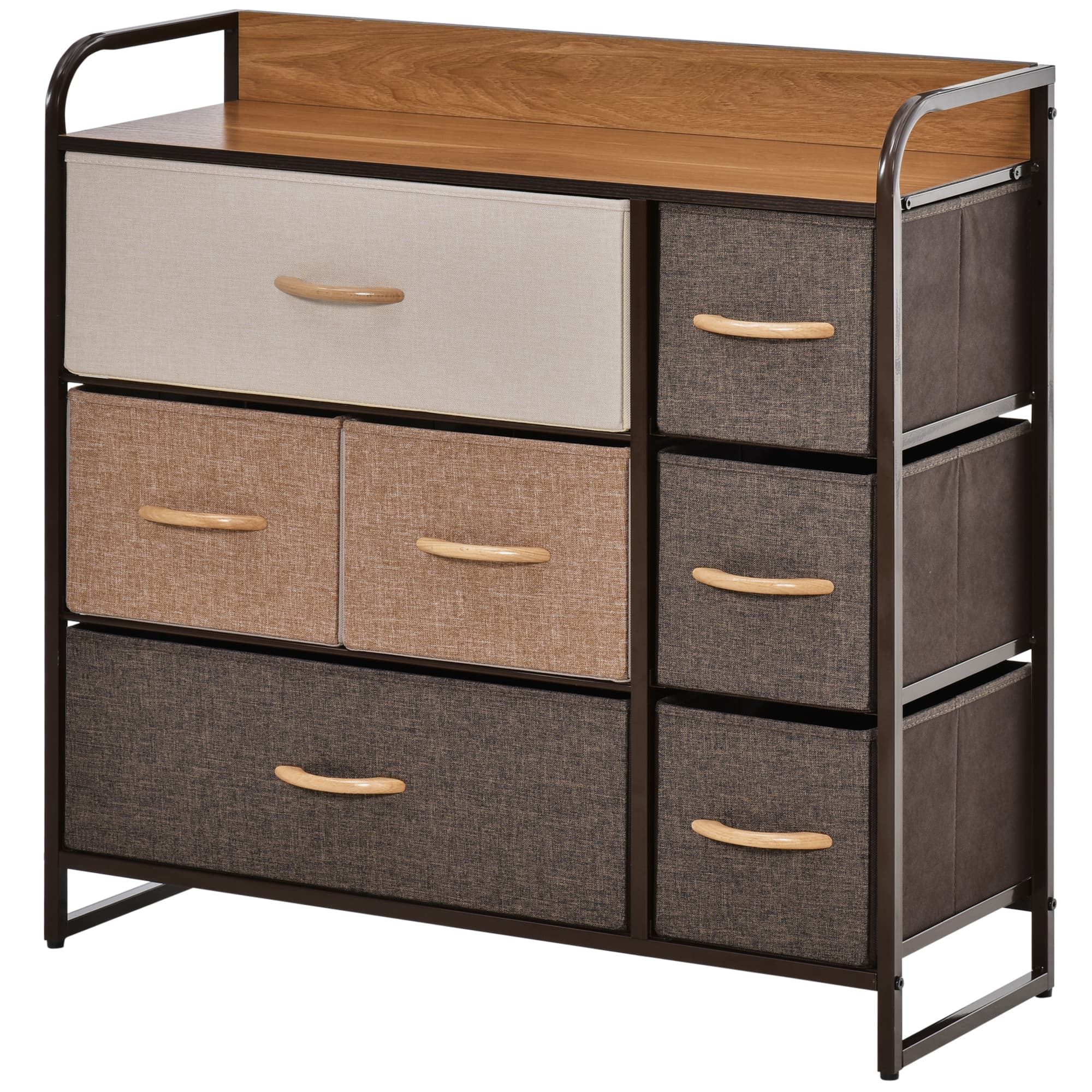 HOMCOM Commode 7 tiroirs meuble de rangement tiroir en tissu pliant - structure acier noir - 80L x 29l x 78,5H cm, multicolore