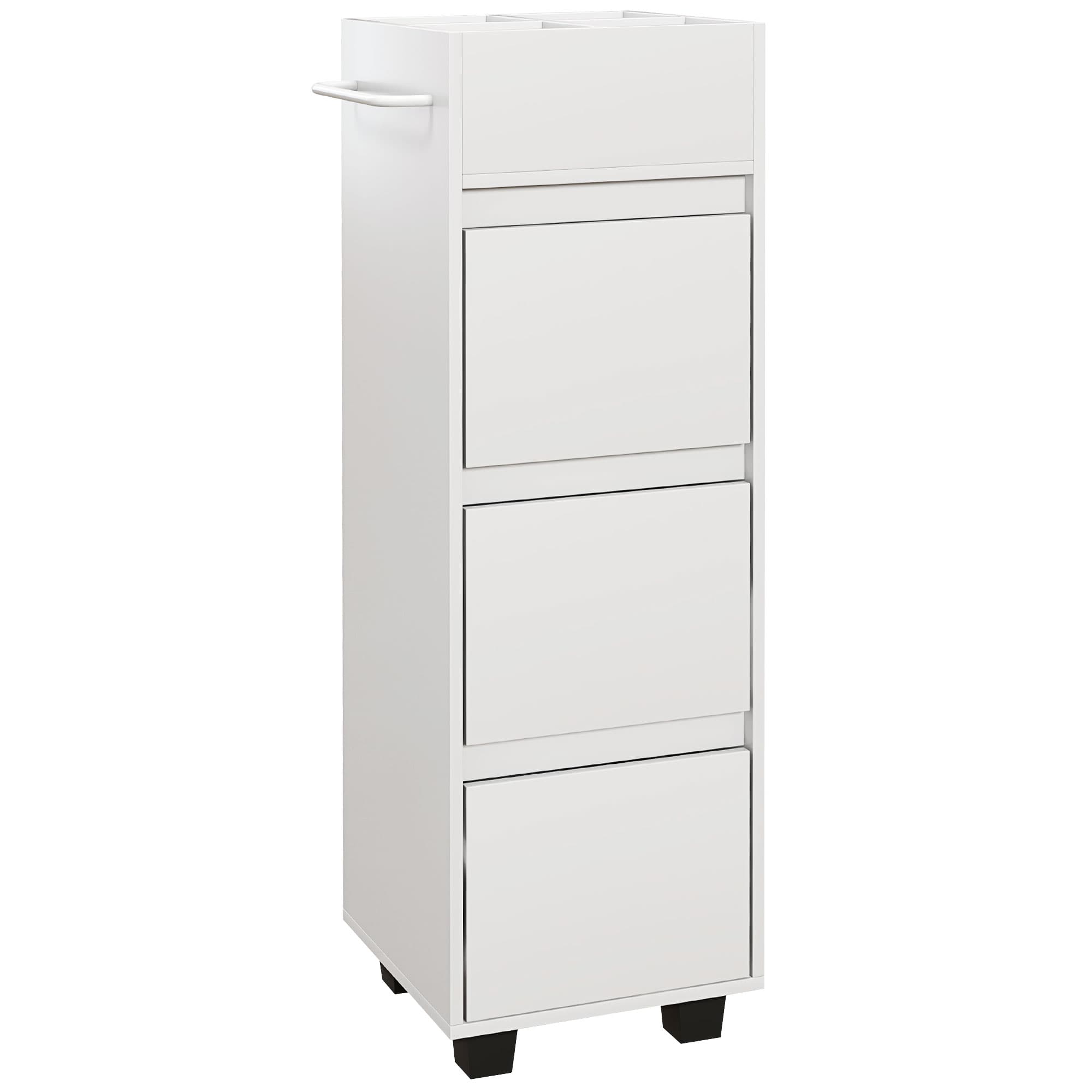 HOMCOM Meuble de rangement pour salle de bain avec 4 compartiments, 3 tiroirs et porte-serviettes, dim. 35 x 30 x 90 cm, blanc