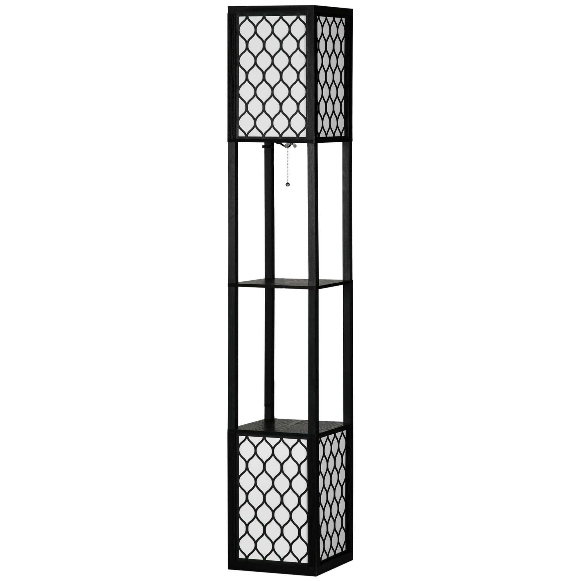 HOMCOM Lampadaire étagère 2 Lampadaire sur pied 4 niveaux MDF noir motif nid d'abeille 26 x 26 x 156 cm noir