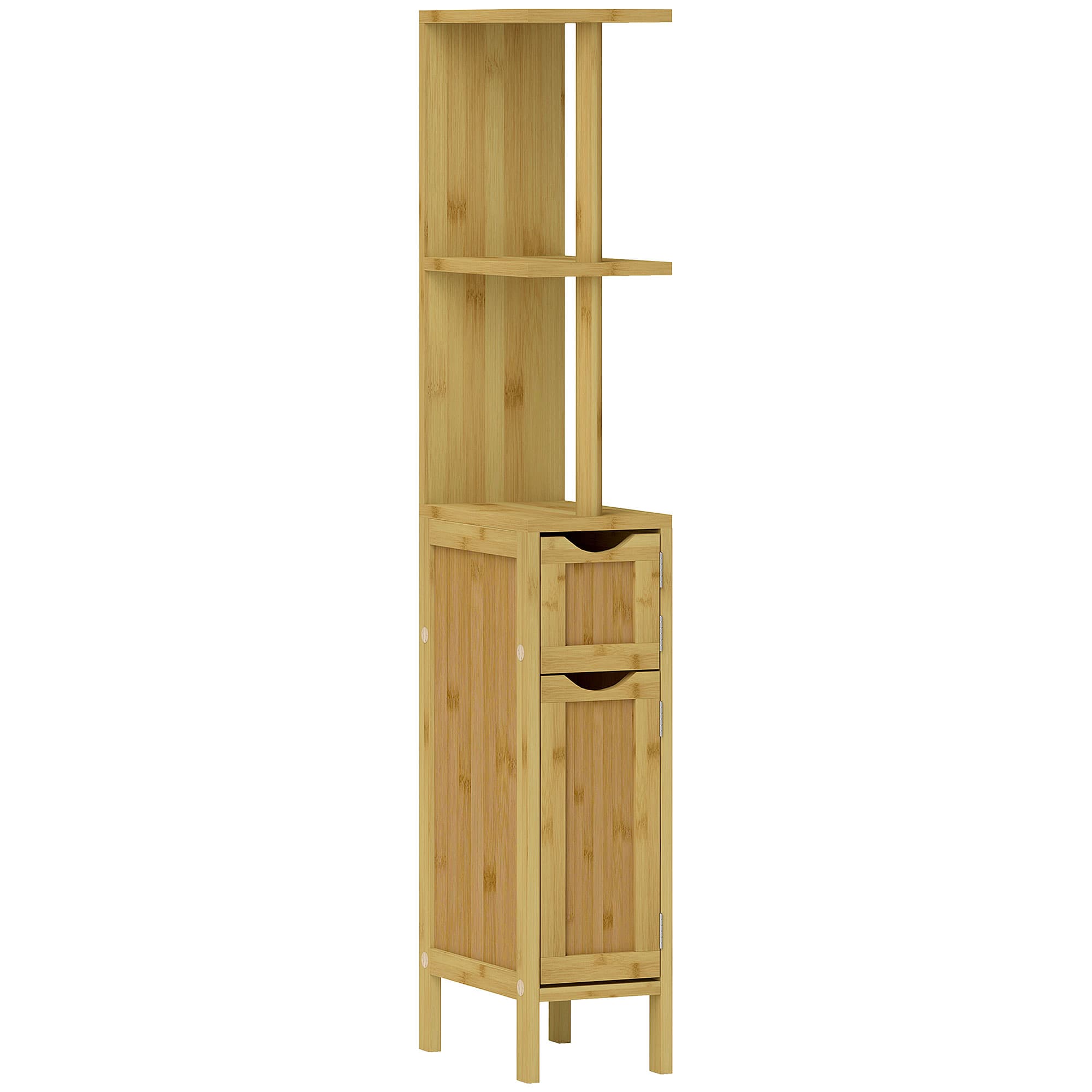 HOMCOM Colonne de salle de bain meuble de salle de bain avec 2 étagères 2 placards en bambou 18l x 30P x 120H cm bois naturel