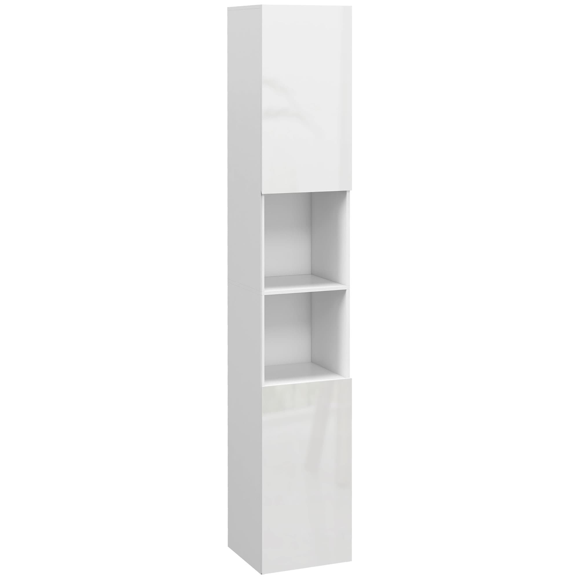 kleankin Meuble colonne de salle de bain 2 placards avec étagères réglables + 2 niches 30 x 30 x 181,5 cm blanc