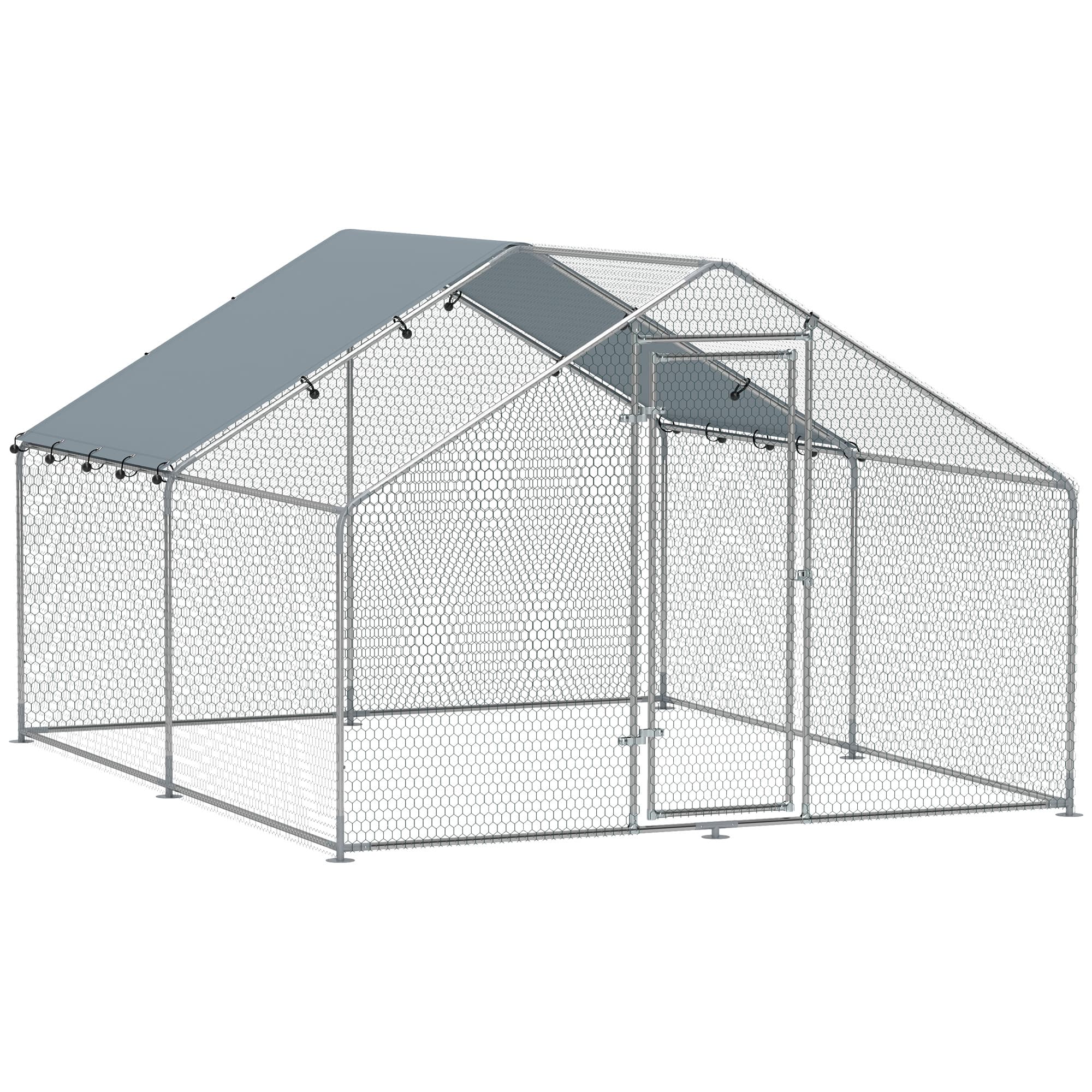 PawHut Poulailler, grand poulailler en métal avec couverture imperméable et anti-UV, cage pour 10-15 poules, 3 x 3,4 x 1,9m