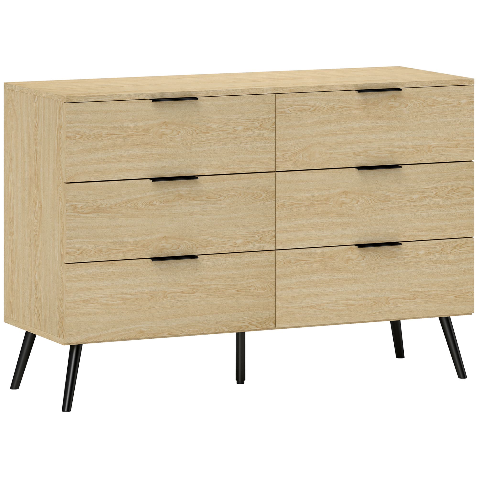 HOMCOM Commode 6 tiroirs Commode moderne pour chambre à coucher avec design anti-basculement 110L x 40l x 75H cm Aspect bois