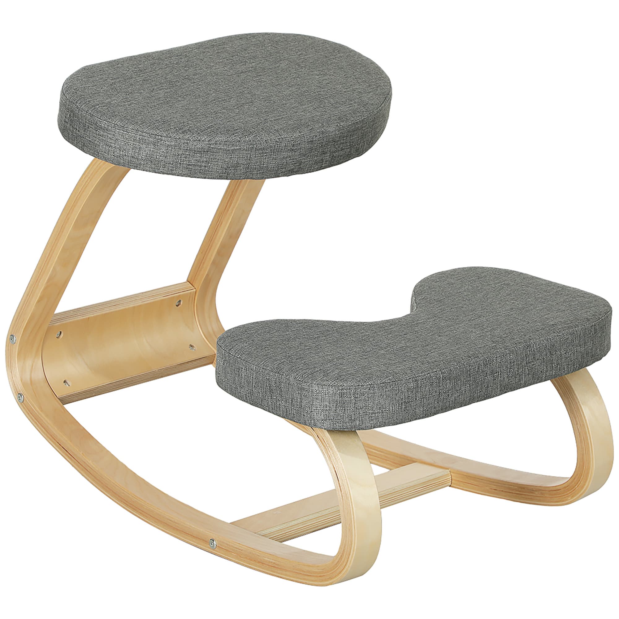 HOMCOM Siège assis genoux ergonomique, siège genoux, posture correcte en bois, polyester gris incl. avec repose-pieds Aosom France