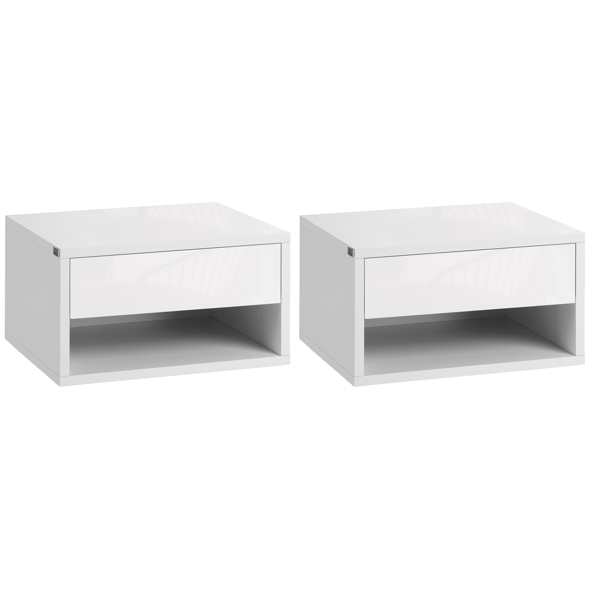 HOMCOM Lot de 2 tables de chevet murales table de nuit tiroir coulissant niche plateau en bois dim. 37L x 32l x 21H cm blanc