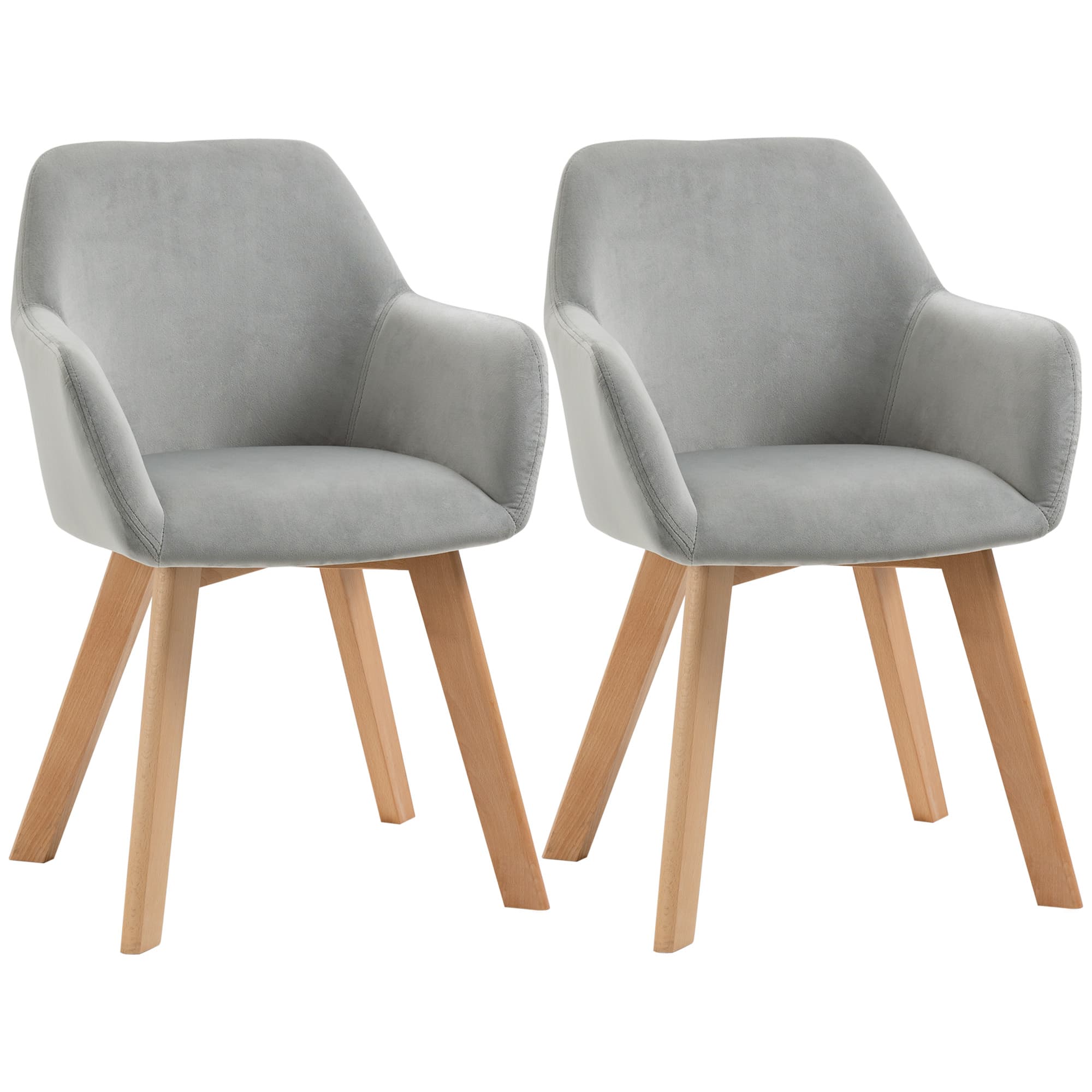 HOMCOM Lot de 2 chaises de salle à manger Fauteuil Assise rembourrée en tissu effet velours Pieds en bois, gris