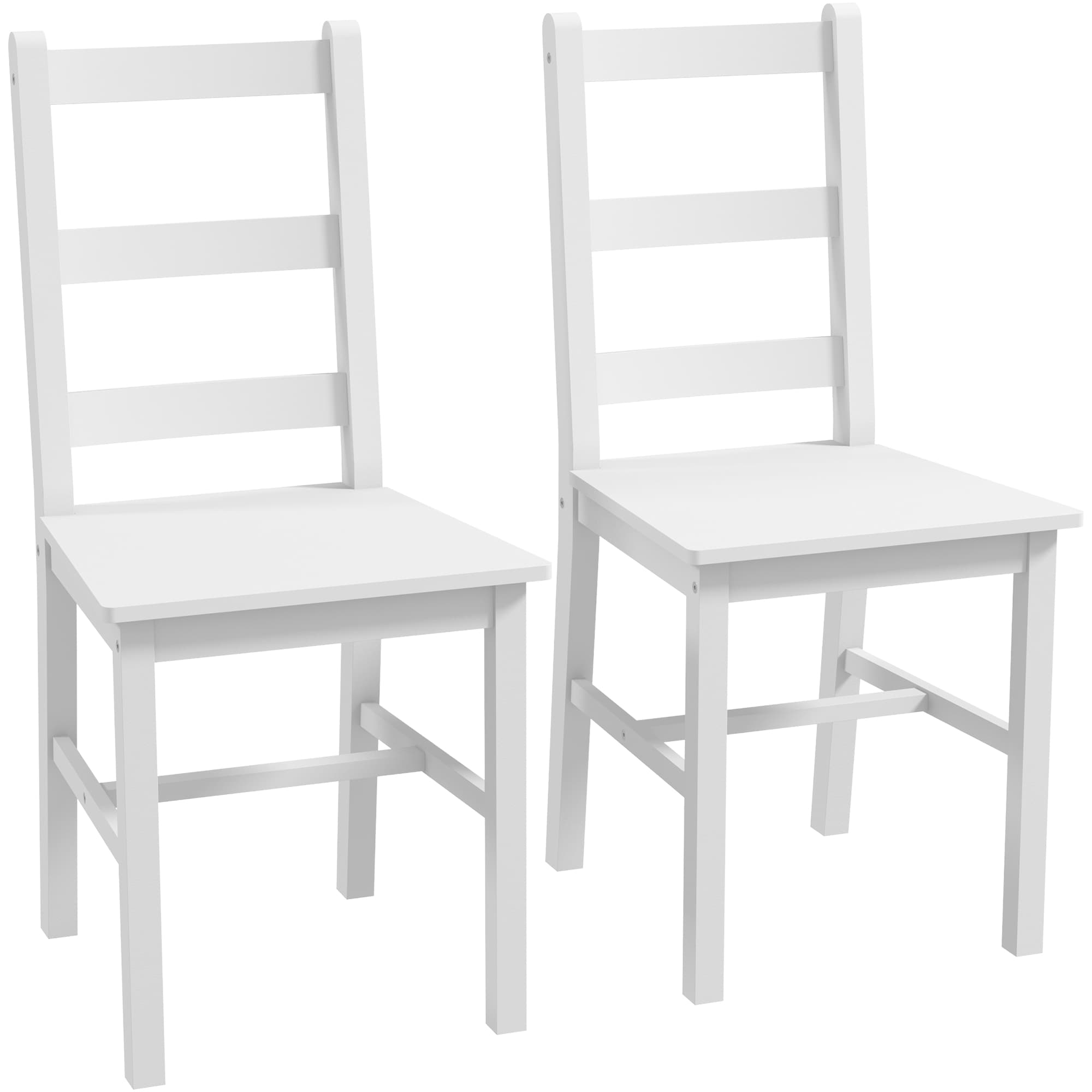 HOMCOM Lot de 2 chaises de salle à manger en bois massif de pin chaise de cuisine dossier lattes esprit campagne blanc