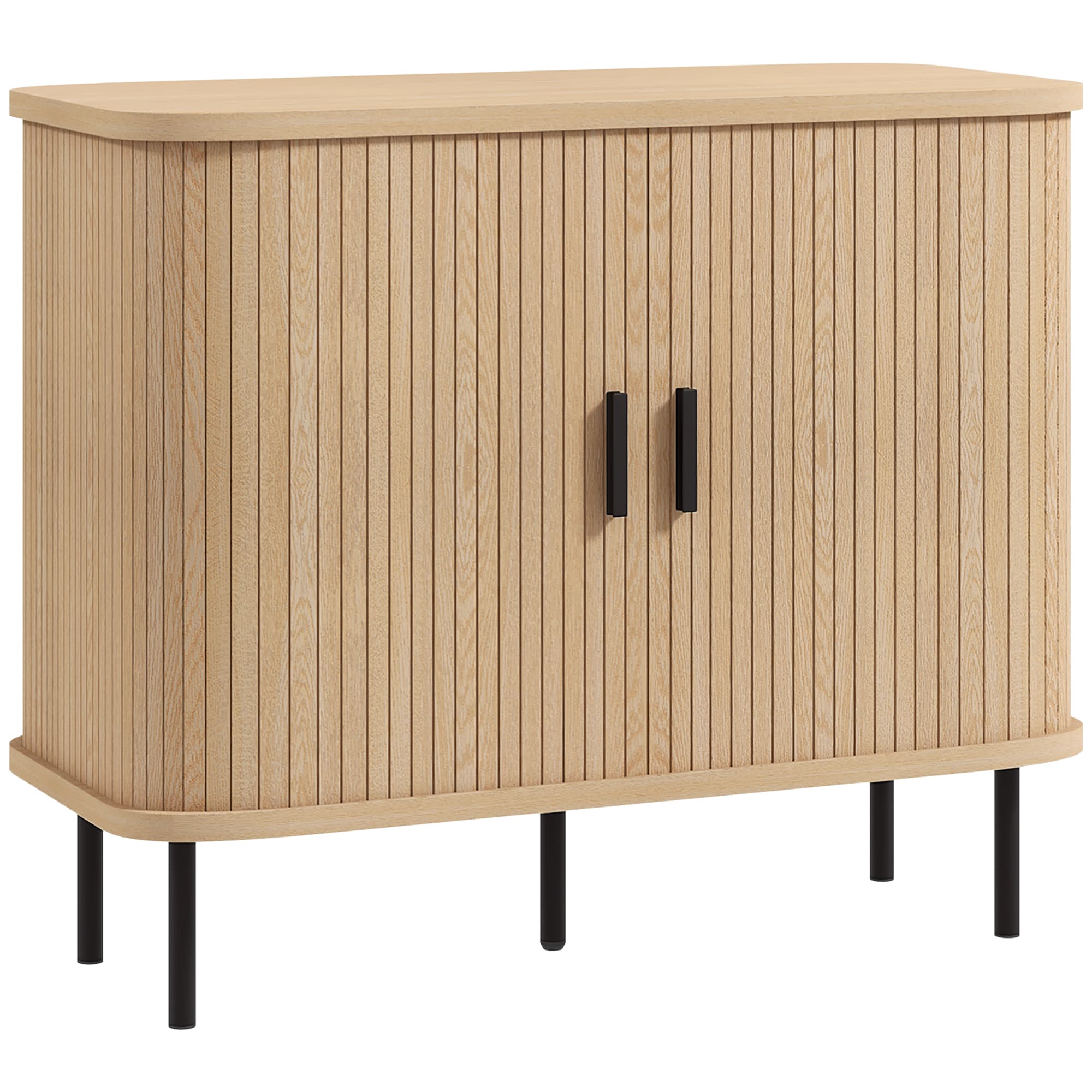HOMCOM Buffet meuble de rangement avec portes coulissantes à lattes, armoire de cuisine avec pieds en acier, ton chêne