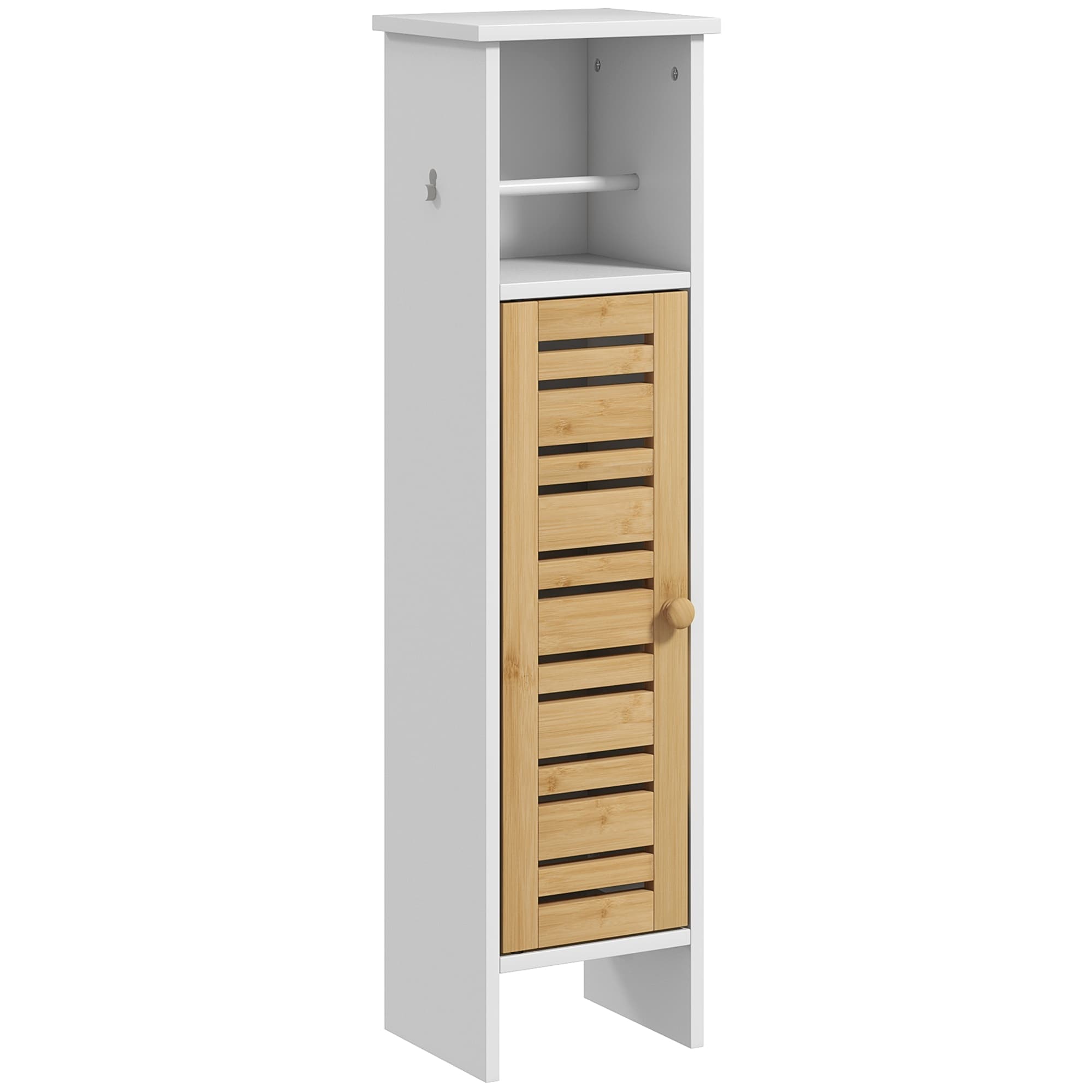 HOMCOM Meuble de salle de bain avec support papier toilette barre amovible 3 Niveaux + Sortie Papier, 78H cm, Bambou blanc
