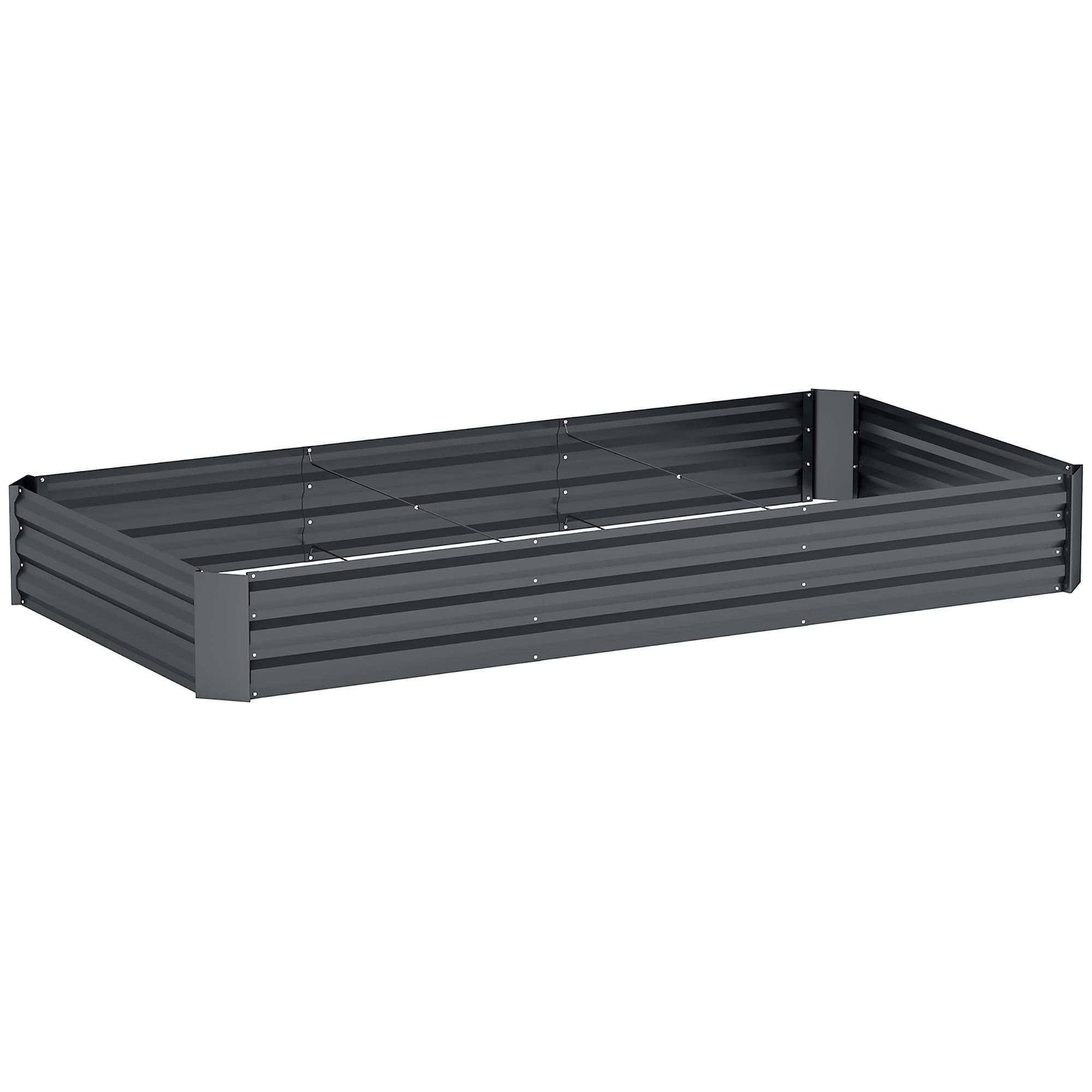 Outsunny Jardinière extérieure carré potager galvanisée avec bordure de sécurité et fond ouvert 240 x 120 x 30 cm gris foncé