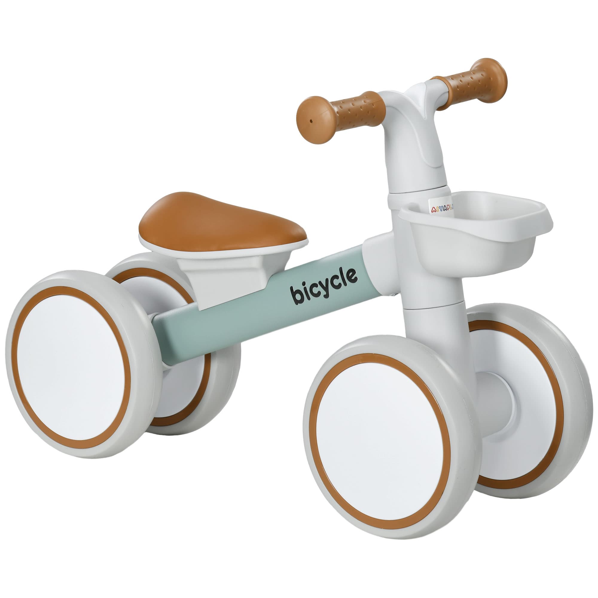 AIYAPLAY Draisienne vélo Enfant 4 roues selle réglable, guidon ergonomique alliage alu. PP, enfant 1 à 3 ans - Gris Marron vert