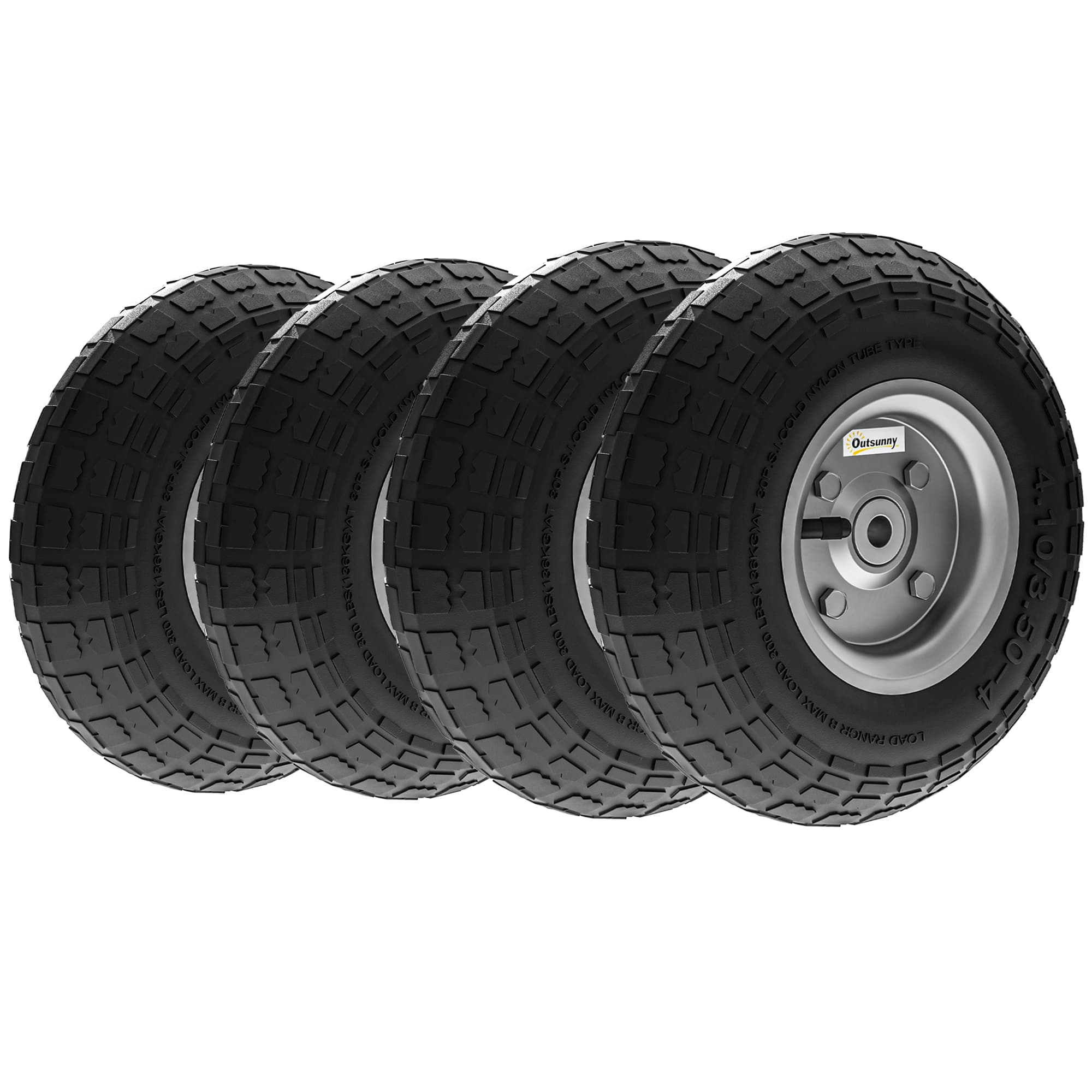 Outsunny Lot de 4 Pneus Pneumatiques de Remplacement Alésage de 16mm pour Chariot de Jardin, Brouette et diable