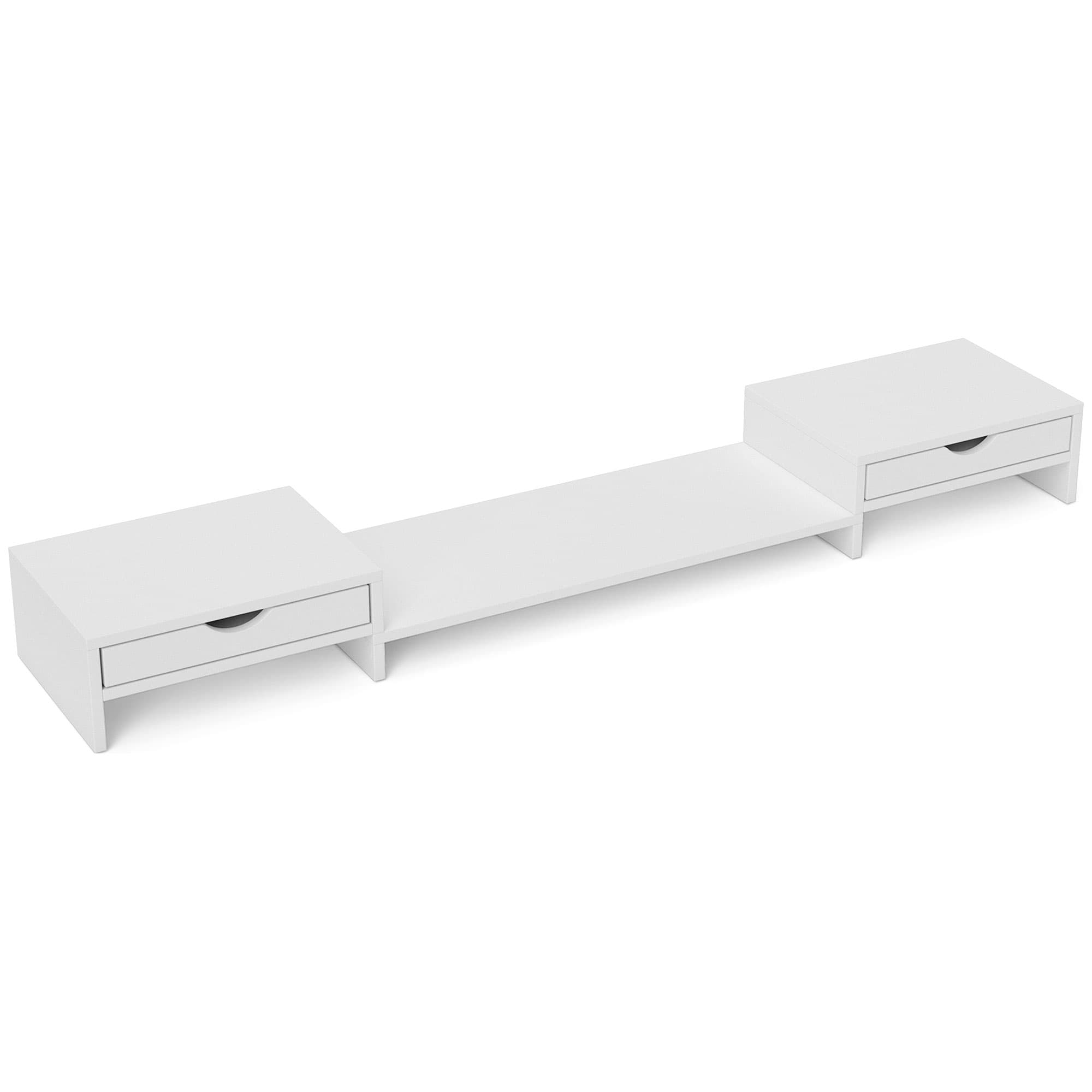 HOMCOM Rehausseur écran PC bureau support d'écran d'ordinateur de 60-116 cm avec 2 tiroirs, longueur et angle réglables