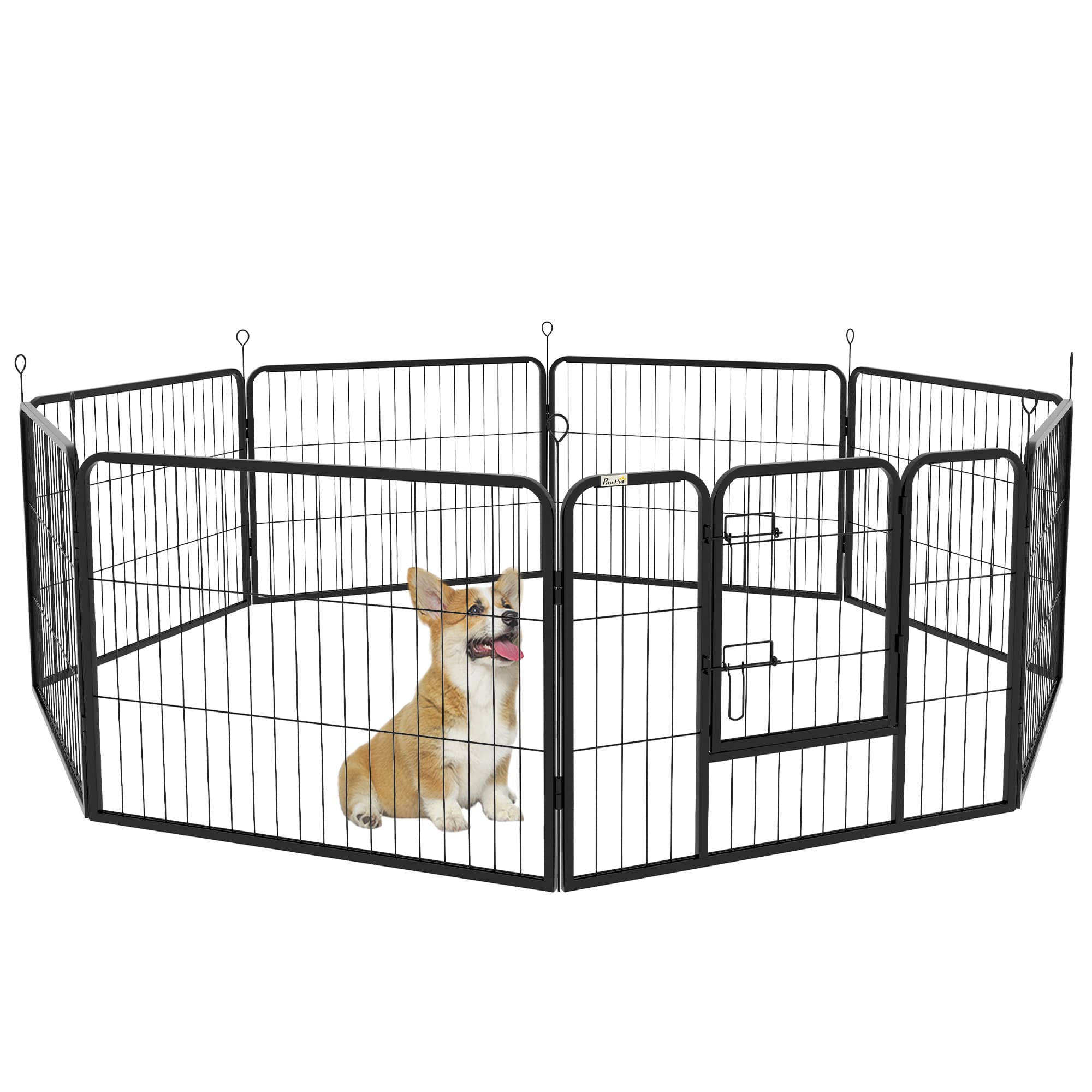 PawHut Luxe parc enclos modulable acier 8 panneaux et 1 porte pour chiens, lapins, rongeurs, petits animaux, intérieur et extérieur 80L x 60H cm noir