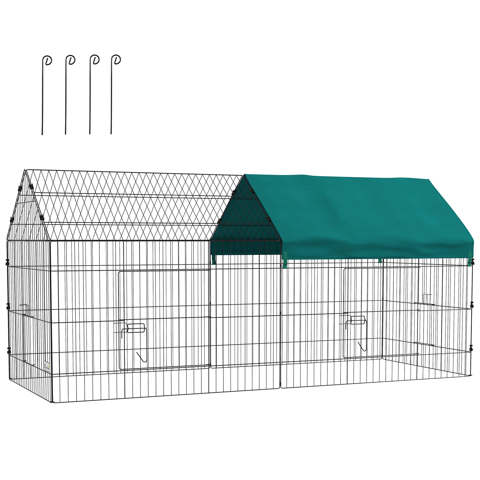 PawHut Parc enclos modulable acier avec bache pour lapins rongeurs petits animaux intérieur extérieur 220L x 85l x 103H cm