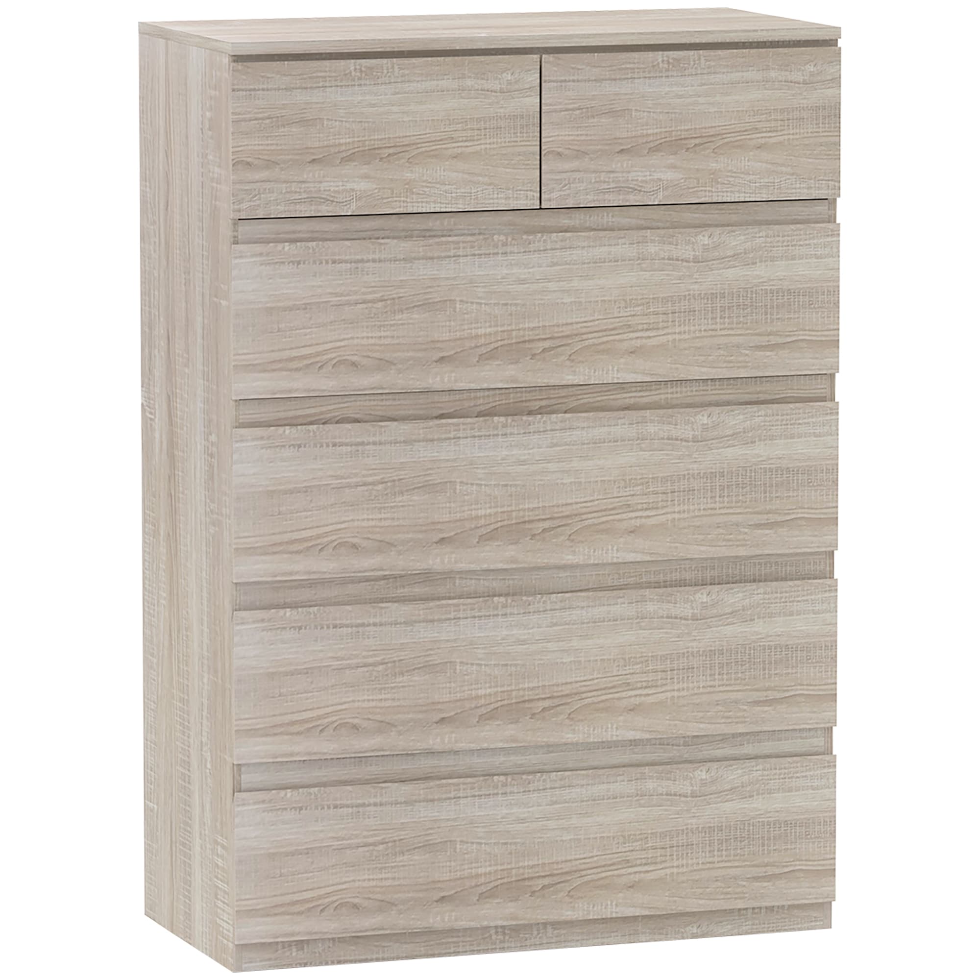 HOMCOM Commode 6 tiroirs meuble de rangement sans poignées design minimaliste 80 x 39 x 115 cm bois naturel