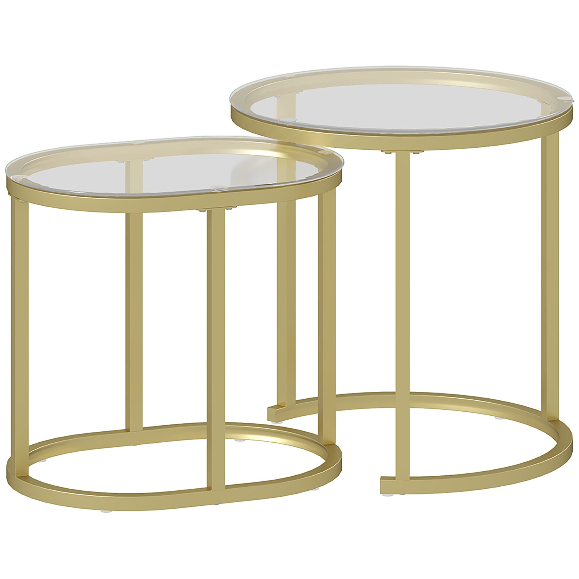 HOMCOM Lot de 2 tables basses tables d'appoint gigognes encastrables structure en acier et plateau verre trempé transparent or